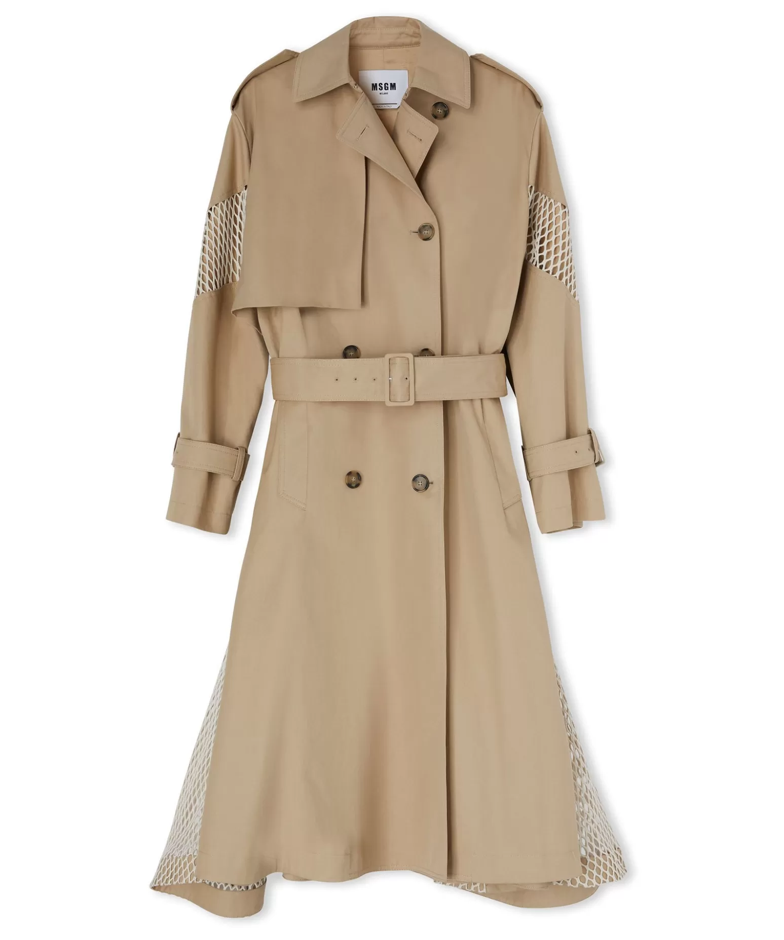 Donna MSGM Trench Doppio Petto In Gabardina Con Dettagli In Rete