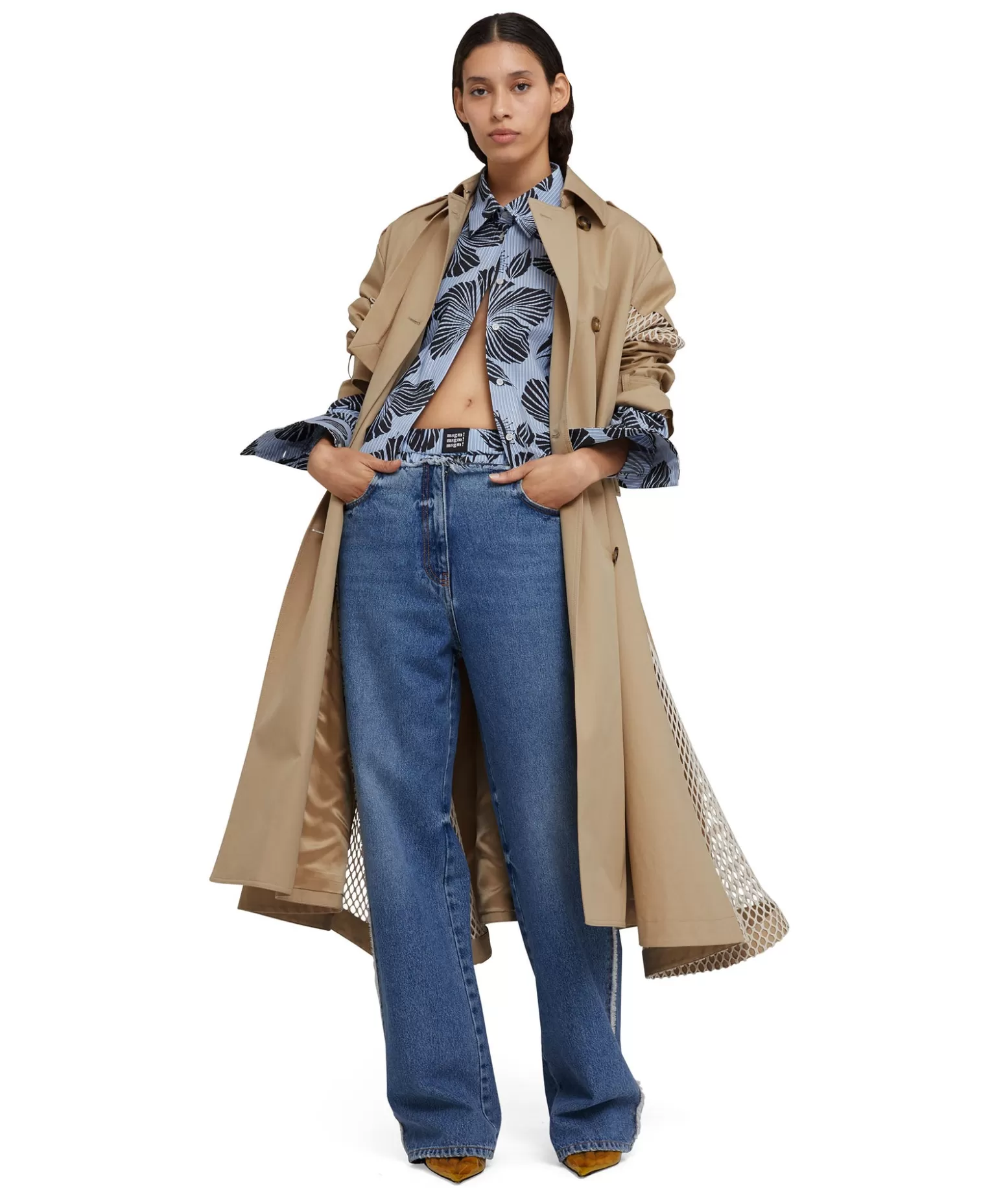 Donna MSGM Trench Doppio Petto In Gabardina Con Dettagli In Rete