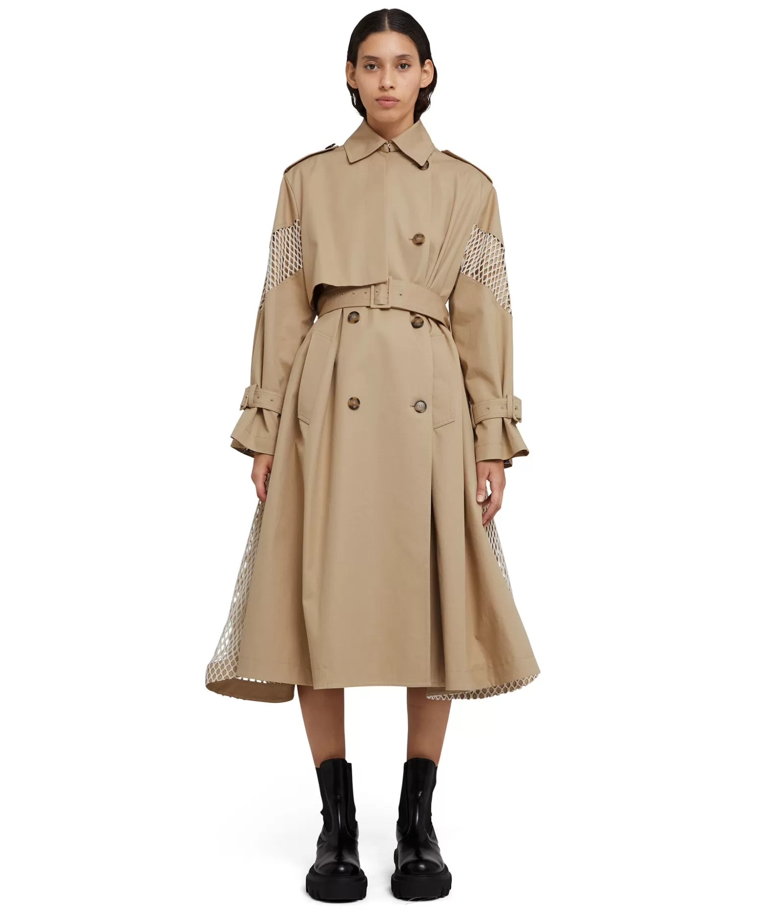 Donna MSGM Trench Doppio Petto In Gabardina Con Dettagli In Rete