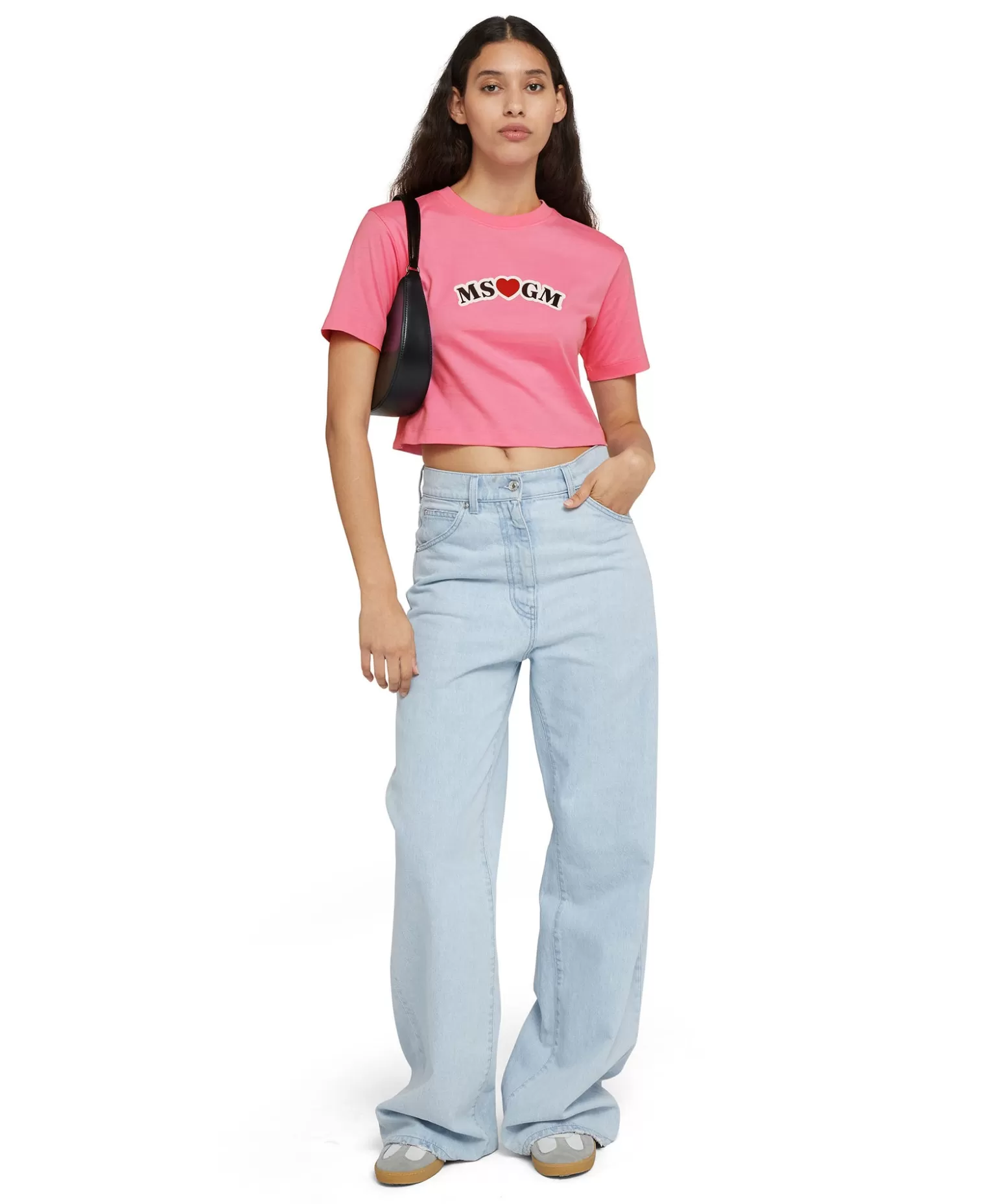 Donna MSGM T-Shirt Crop In Cotone Con Grafica