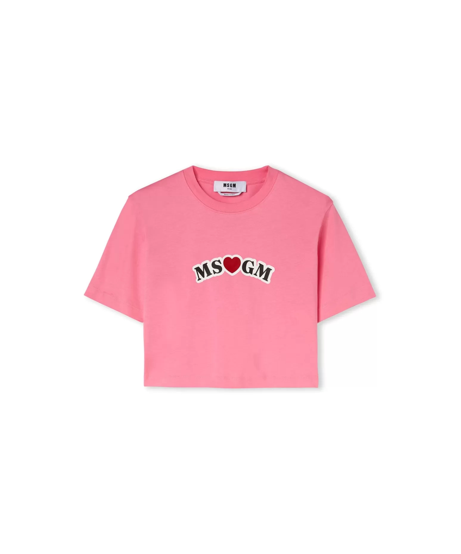 Donna MSGM T-Shirt Crop In Cotone Con Grafica