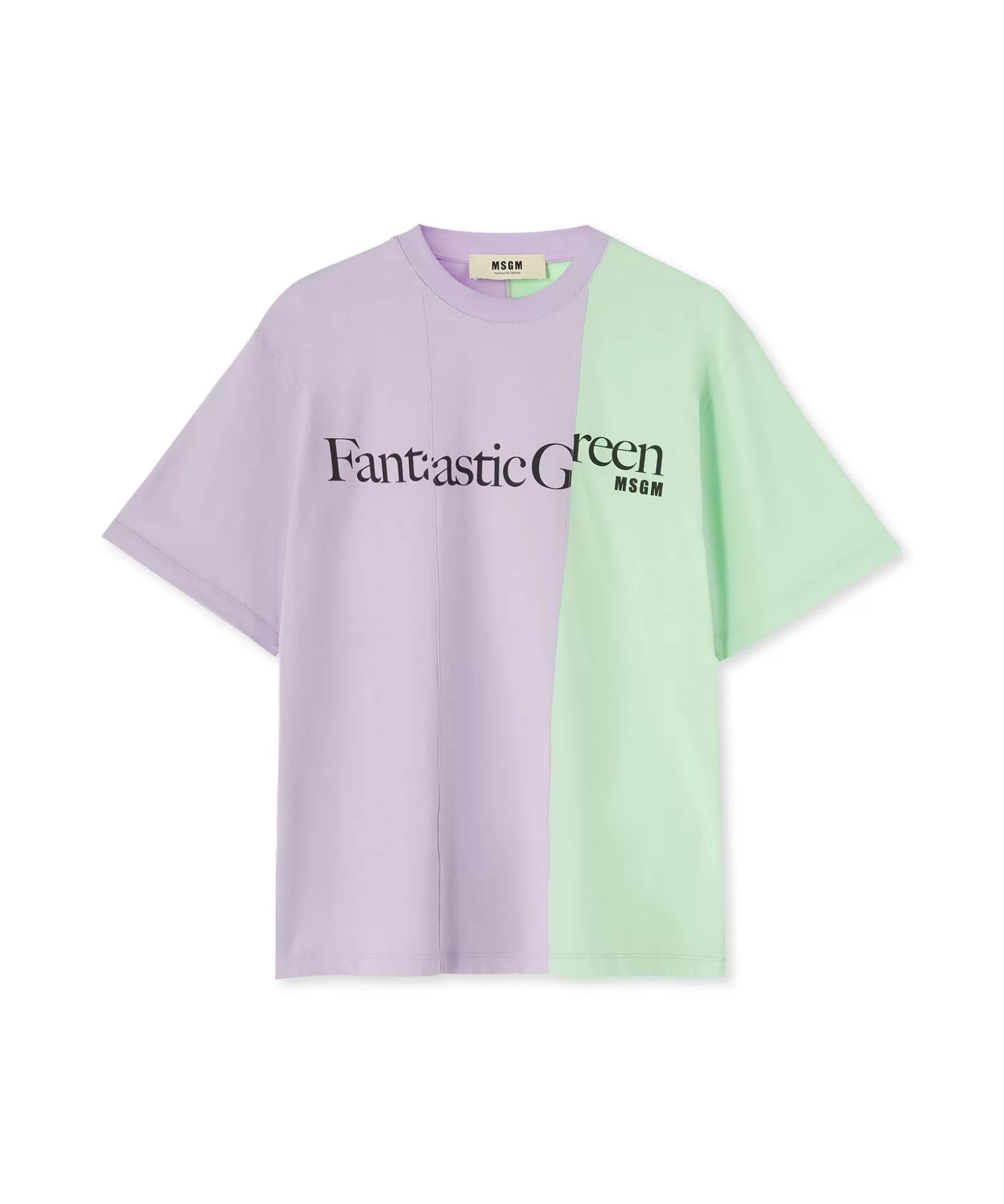 Uomo MSGM T-Shirt Girocollo Bicolore In Cotone Organico Della Capsule Fantastic Green