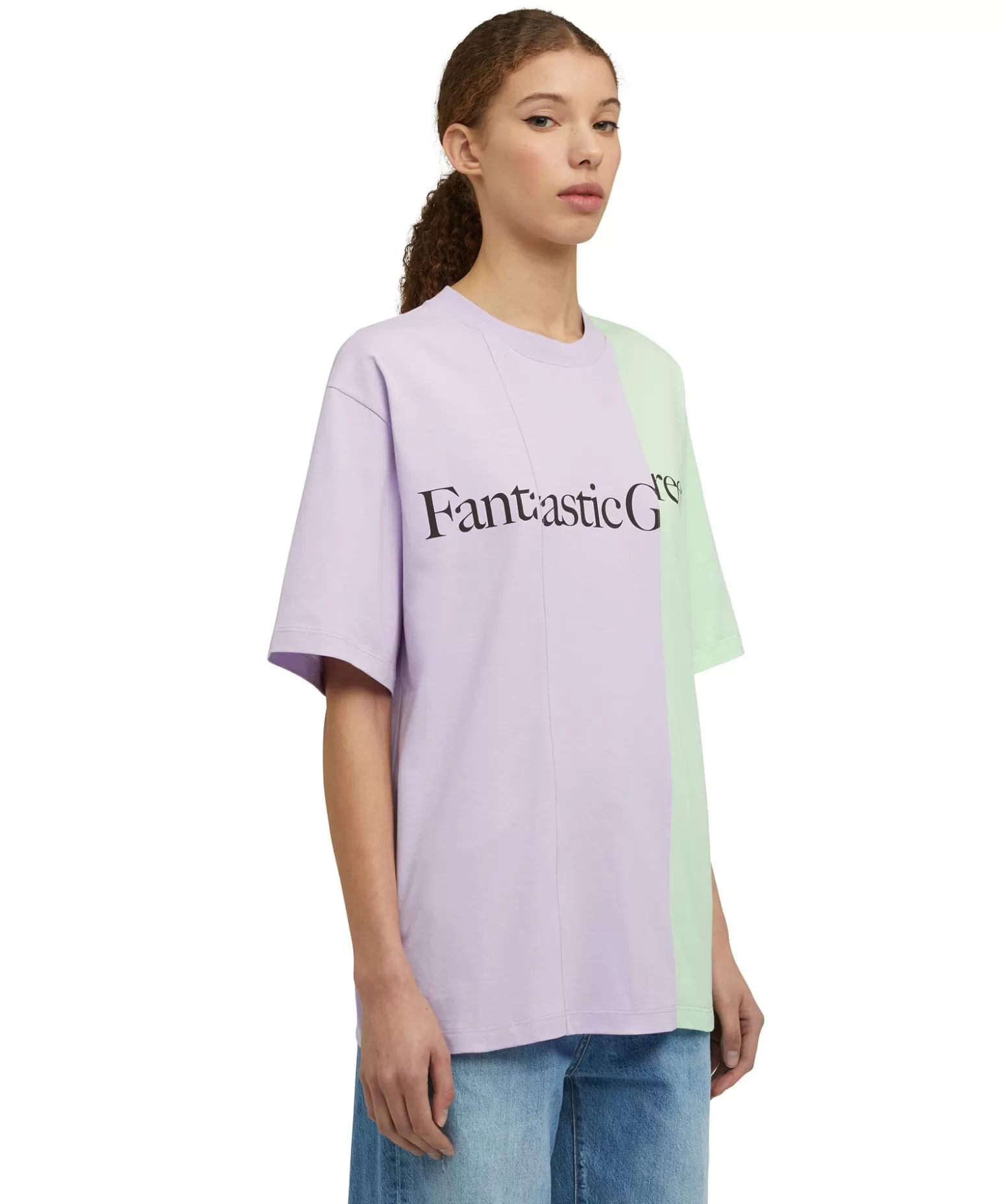Uomo MSGM T-Shirt Girocollo Bicolore In Cotone Organico Della Capsule Fantastic Green