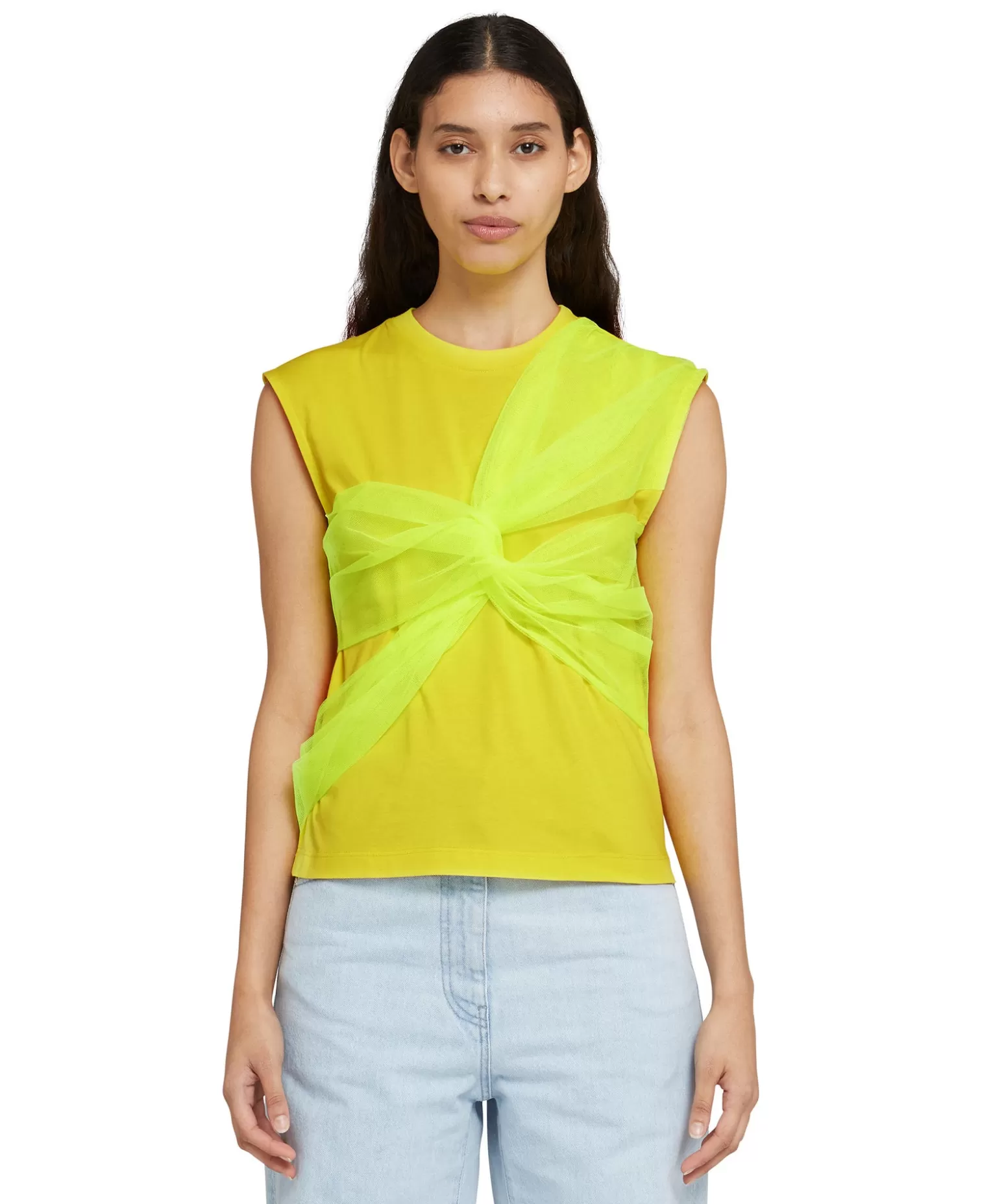 Donna MSGM T-Shirt Girocollo Con Dettaglio In Tulle