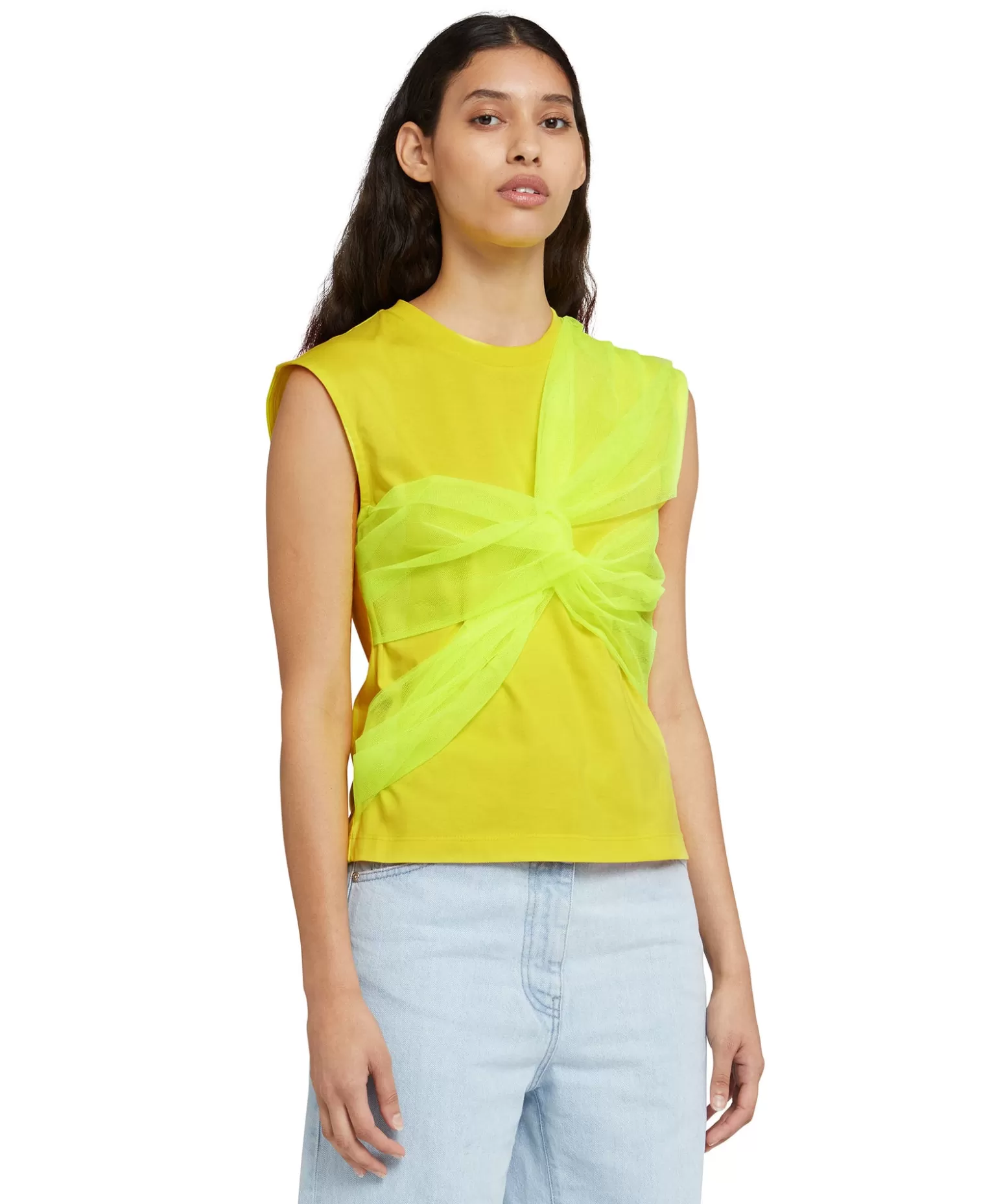 Donna MSGM T-Shirt Girocollo Con Dettaglio In Tulle