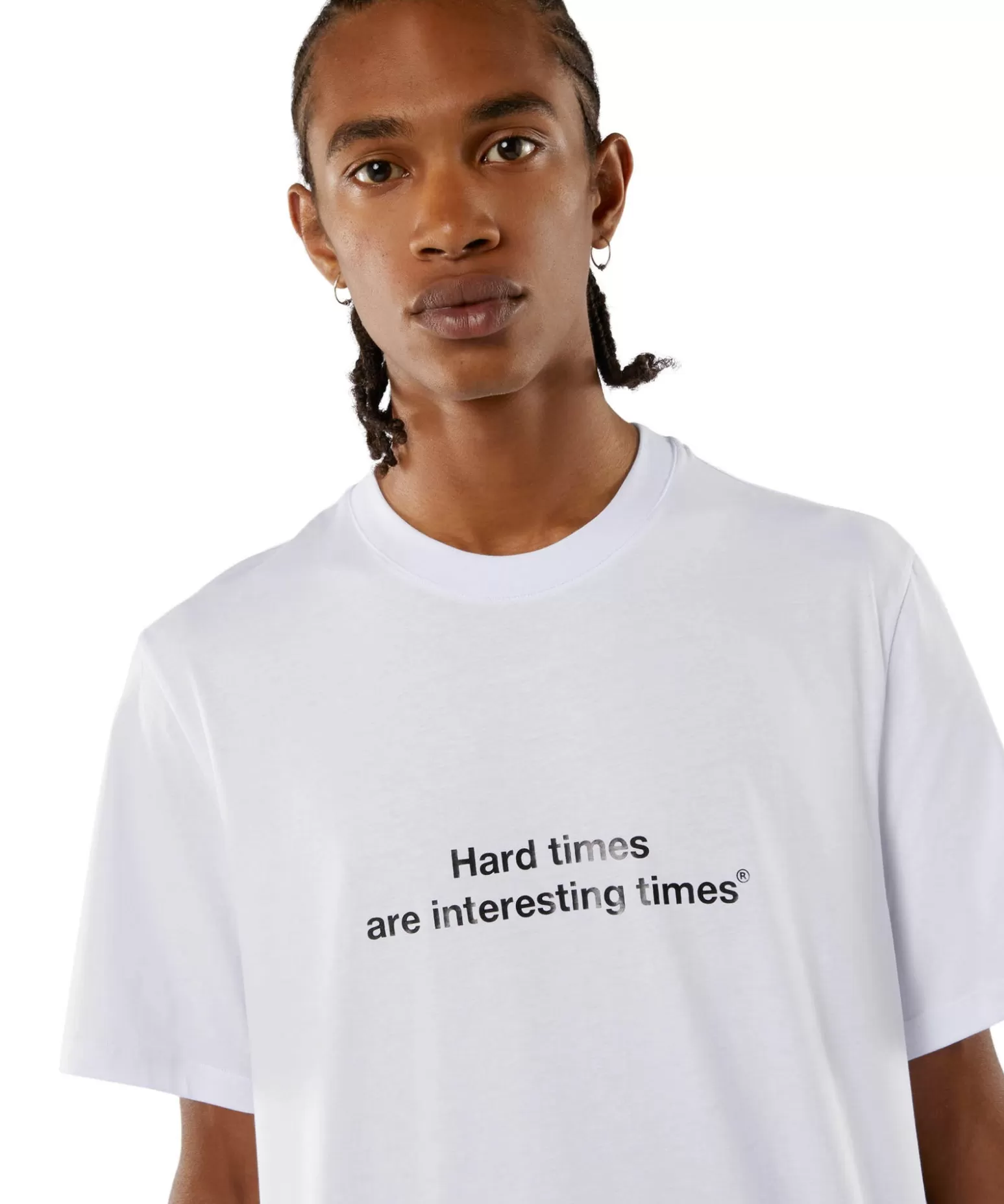 Uomo MSGM T-Shirt Girocollo Con Quote "Hard Times Are Interesting Times"