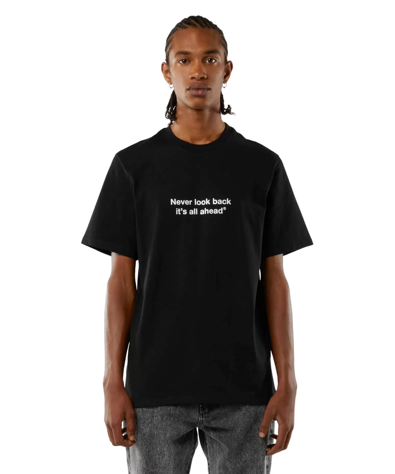 Donna MSGM T-Shirt Girocollo Con Quote "Never Look Back It'S All Ahead"