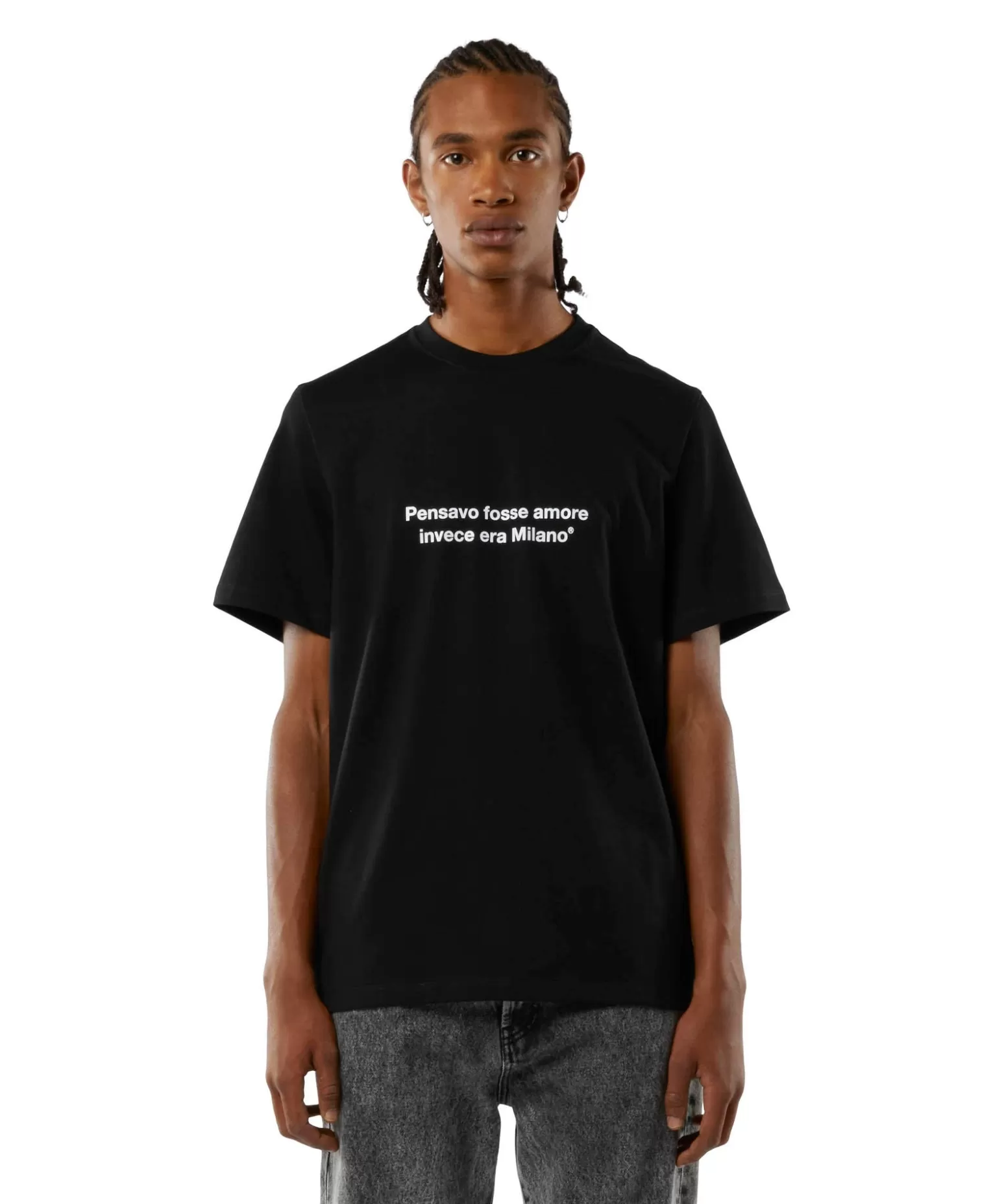 Uomo MSGM T-Shirt Girocollo Con Quote "Pensavo Fosse Amore Invece Era Milano"