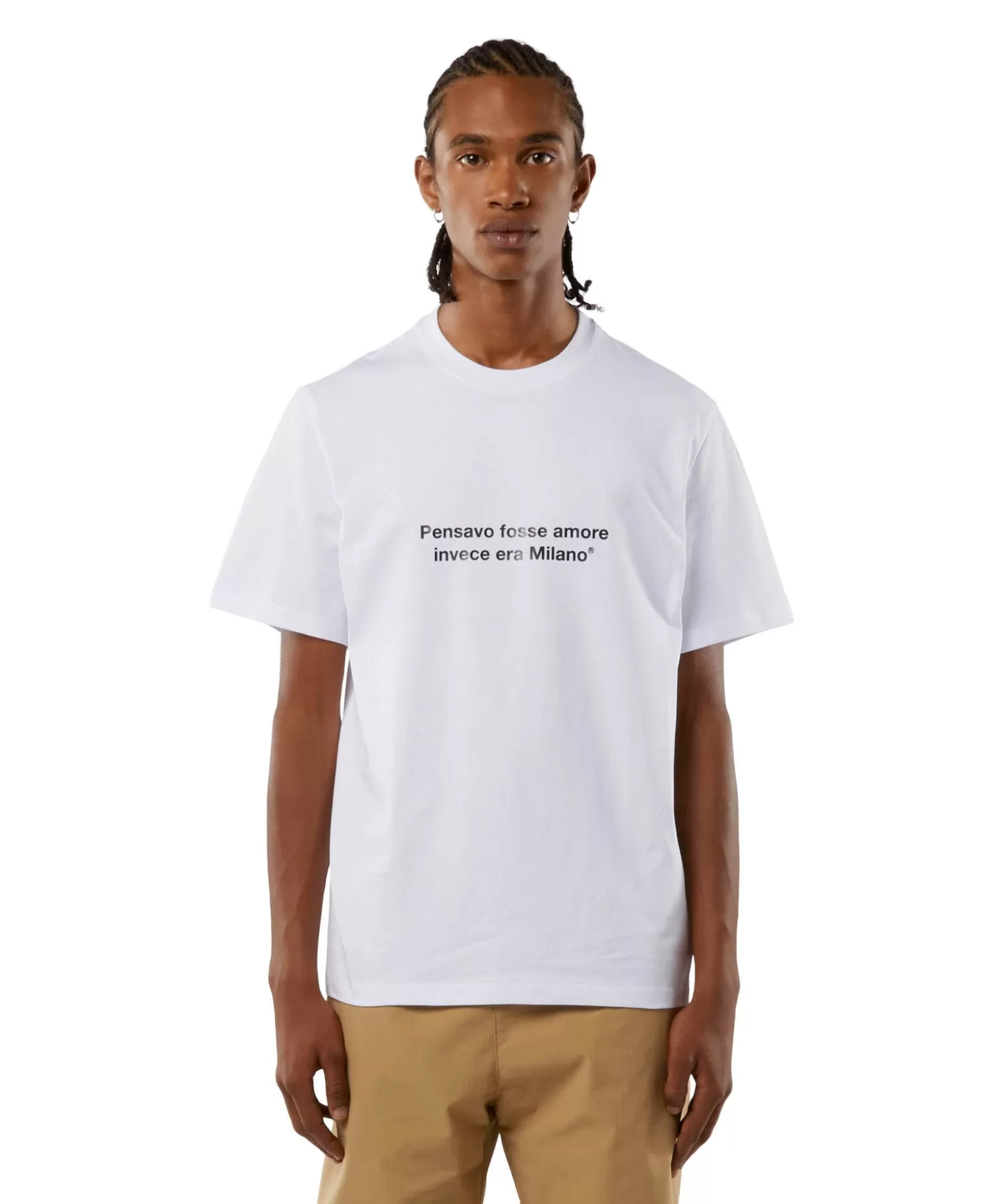 Uomo MSGM T-Shirt Girocollo Con Quote "Pensavo Fosse Amore Invece Era Milano"