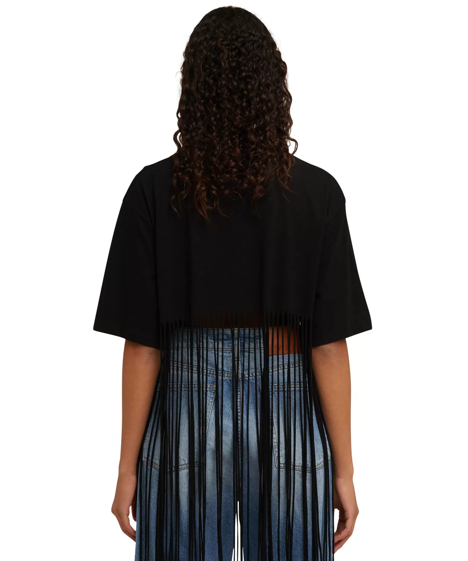 Donna MSGM T-Shirt Girocollo Crop Con Frange In Cotone Con Grafica "Club Paradiso"