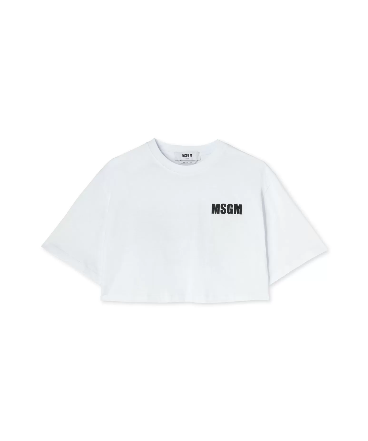 Donna MSGM T-Shirt Girocollo Crop In Cotone Con Logo E Quote