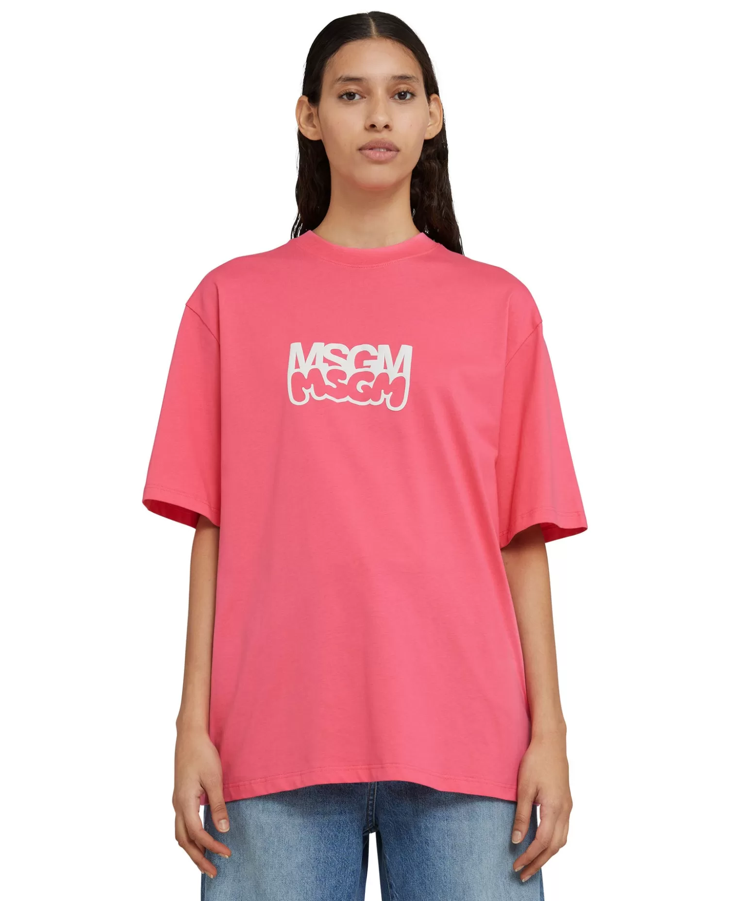 Donna MSGM T-Shirt Girocollo In Cotone Burro Studio X