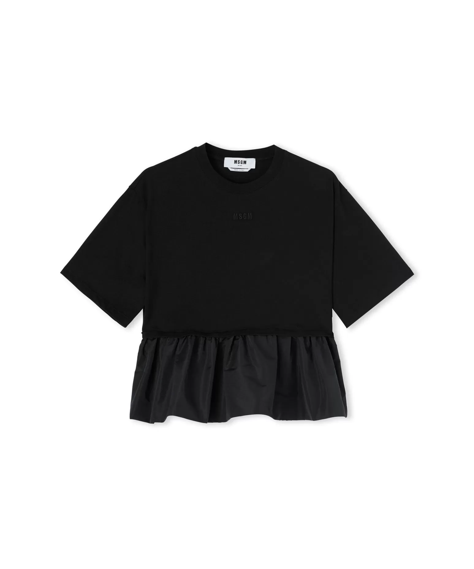 Donna MSGM T-Shirt Girocollo In Cotone Con Balza In Taffeta