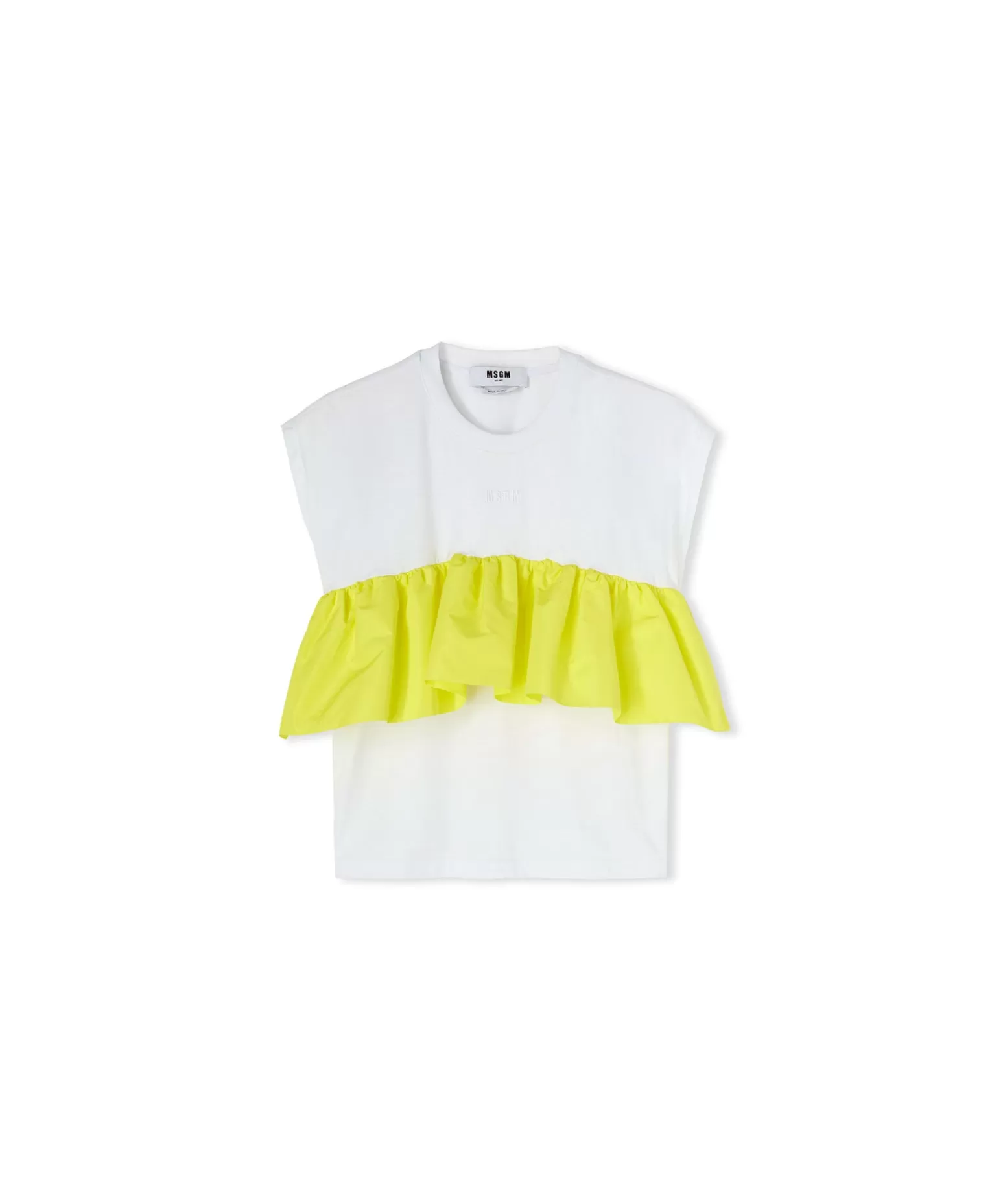 Donna MSGM T-Shirt Girocollo In Cotone Con Balza In Taffeta Applicata