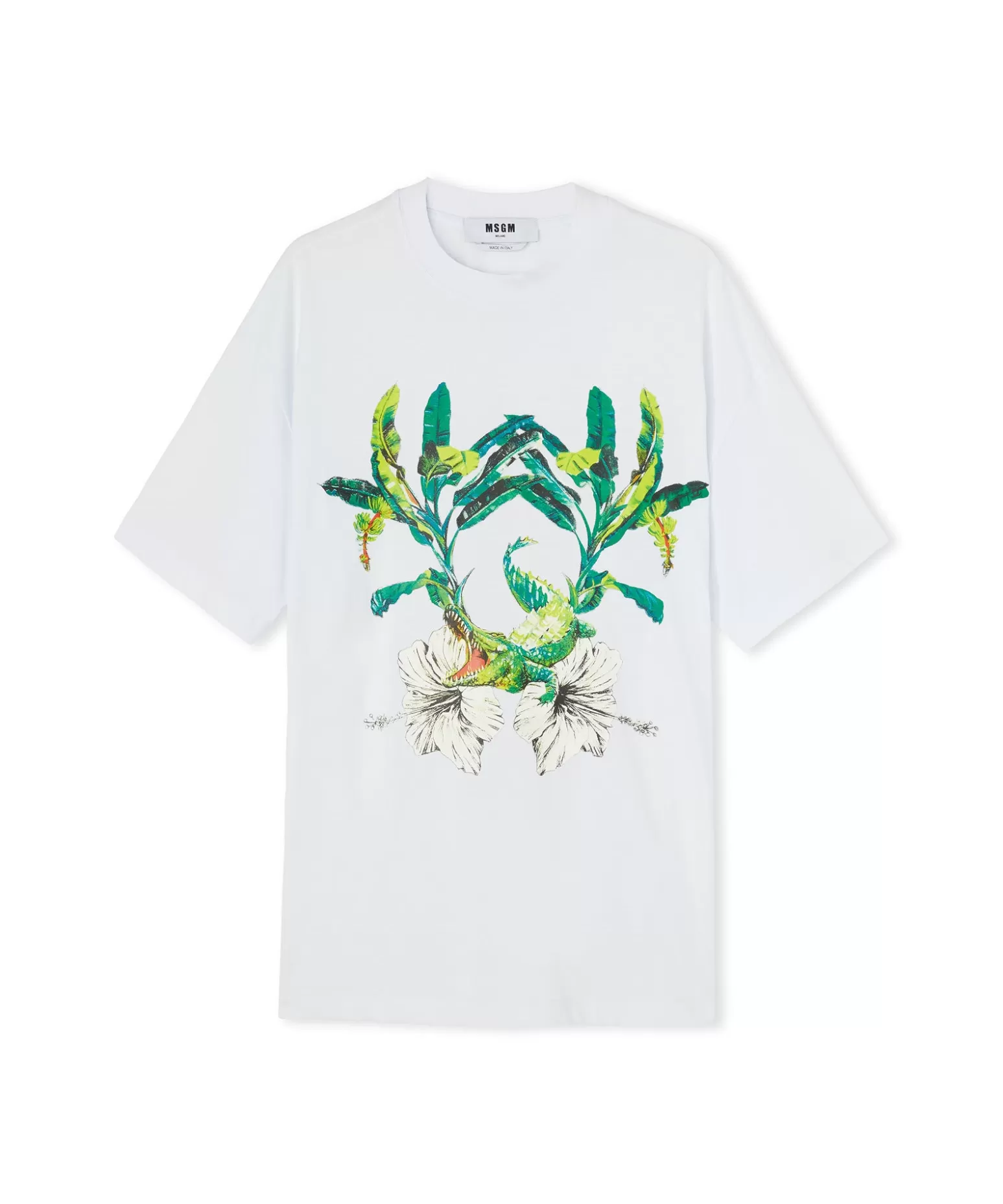 Uomo MSGM T-Shirt Girocollo In Cotone Con Con Grafica "Hibiscus Crocodile"