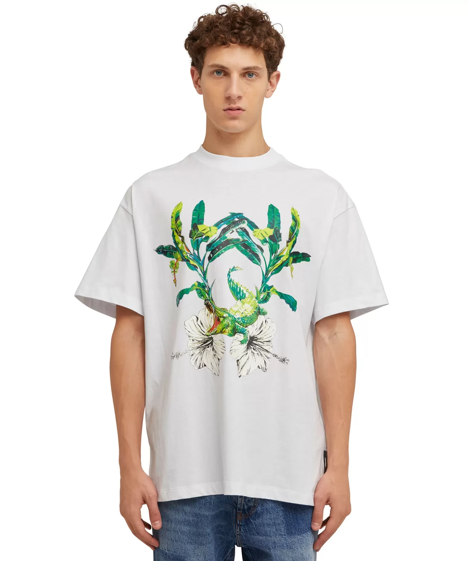 Uomo MSGM T-Shirt Girocollo In Cotone Con Con Grafica "Hibiscus Crocodile"