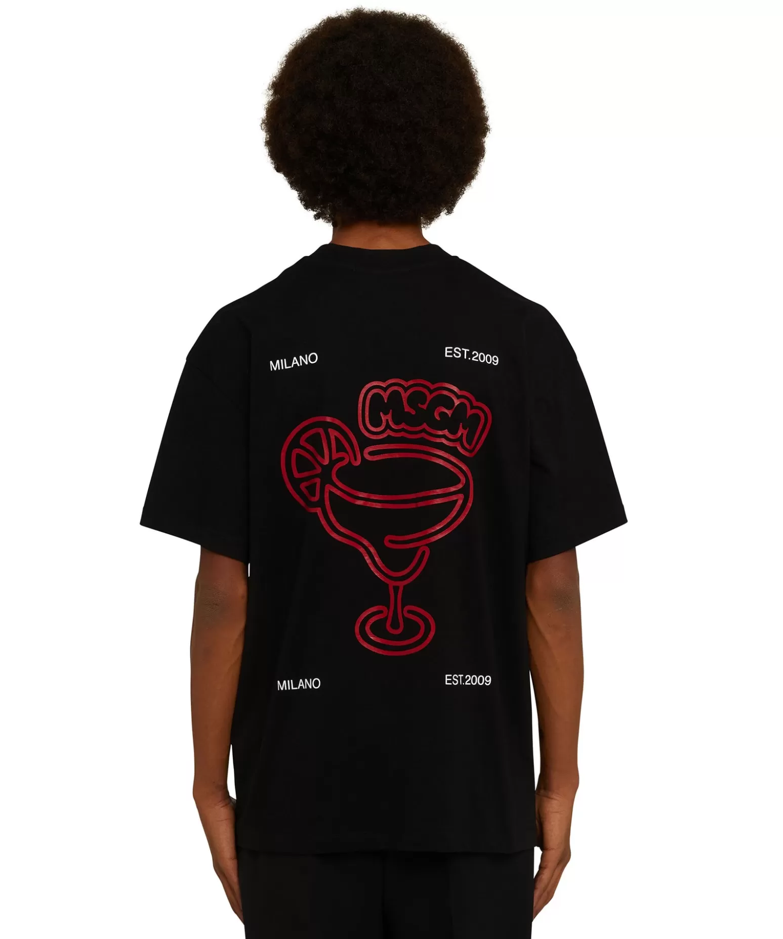 Uomo MSGM T-Shirt Girocollo In Cotone Con Logo E Grafica "Cocktail" Burro Studio X