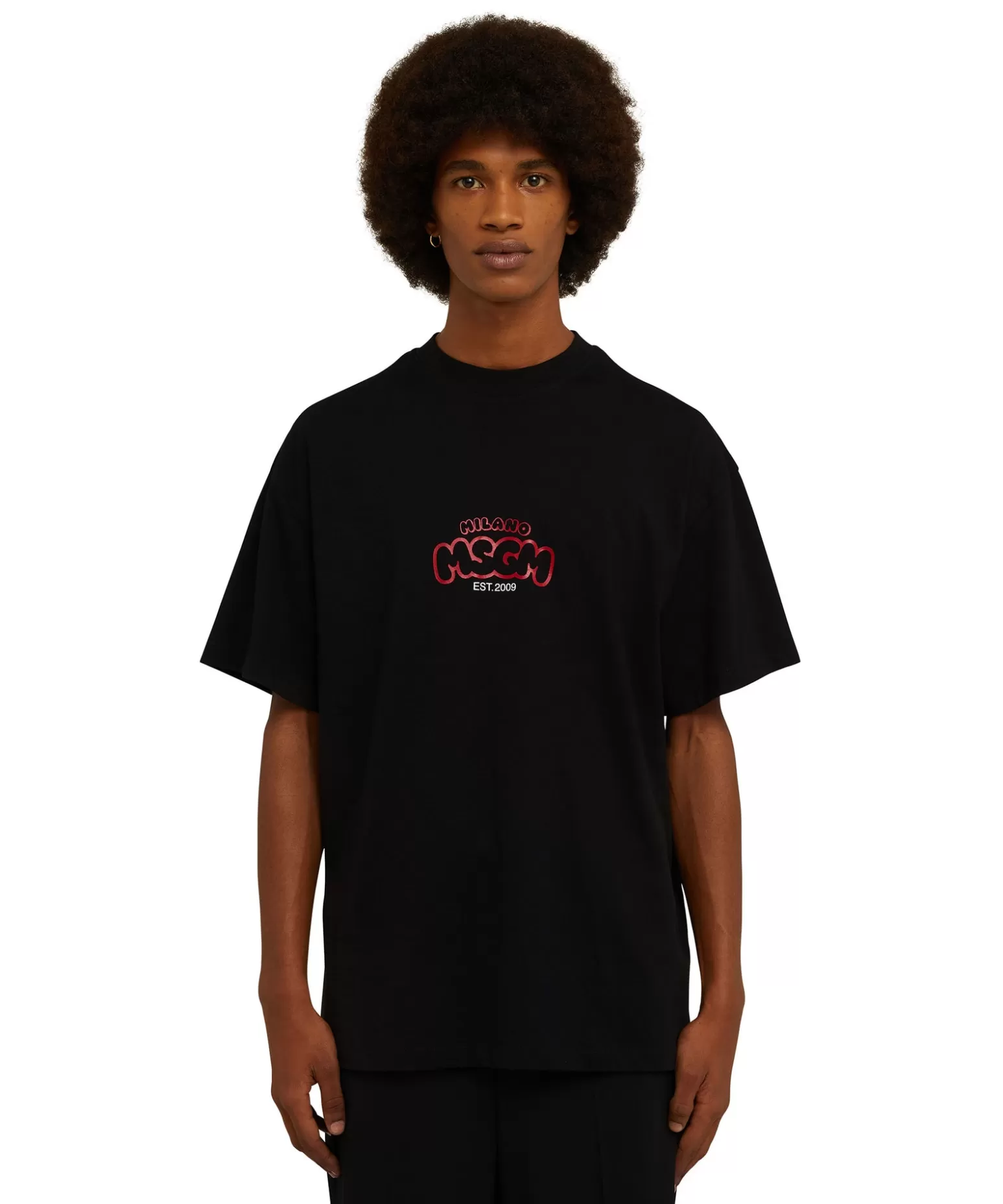 Uomo MSGM T-Shirt Girocollo In Cotone Con Logo E Grafica "Cocktail" Burro Studio X