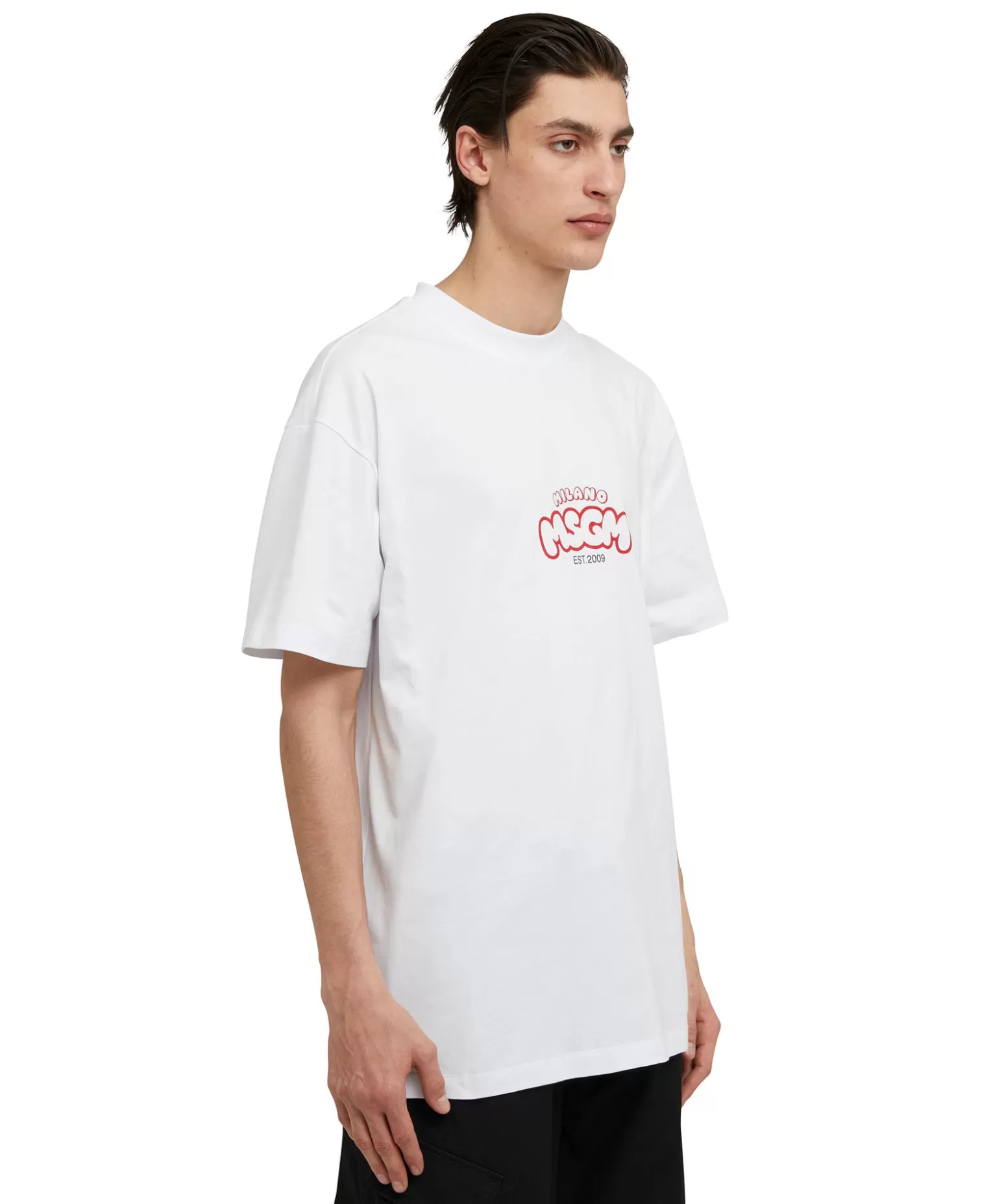Uomo MSGM T-Shirt Girocollo In Cotone Con Logo E Grafica "Cocktail" Burro Studio X