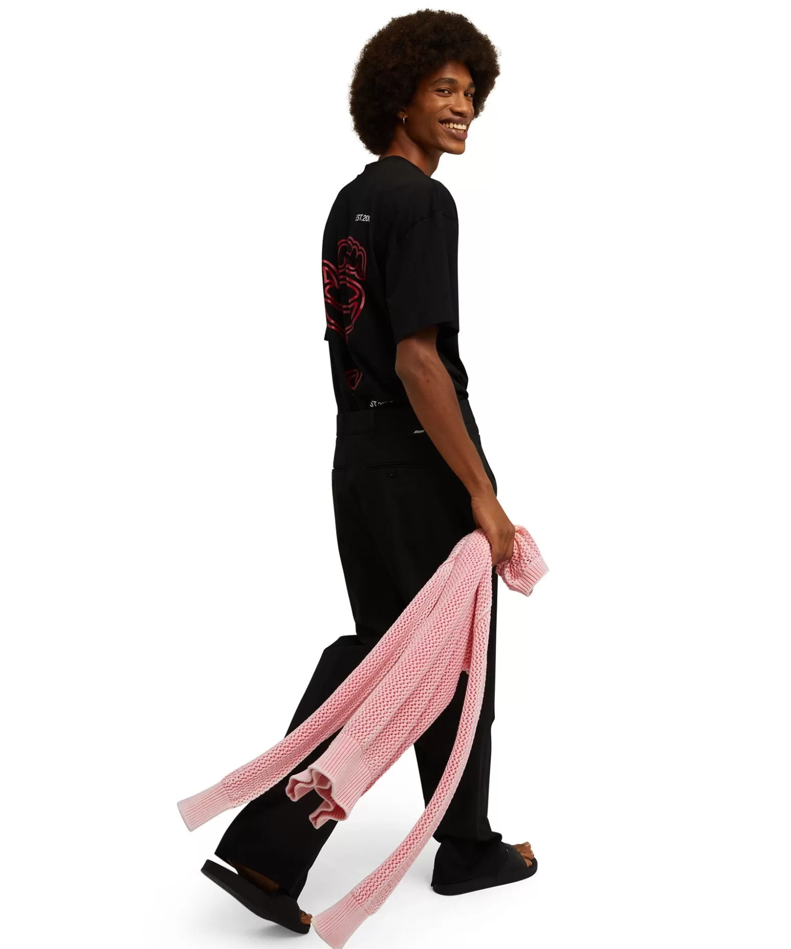 Uomo MSGM T-Shirt Girocollo In Cotone Con Logo E Grafica "Cocktail" Burro Studio X