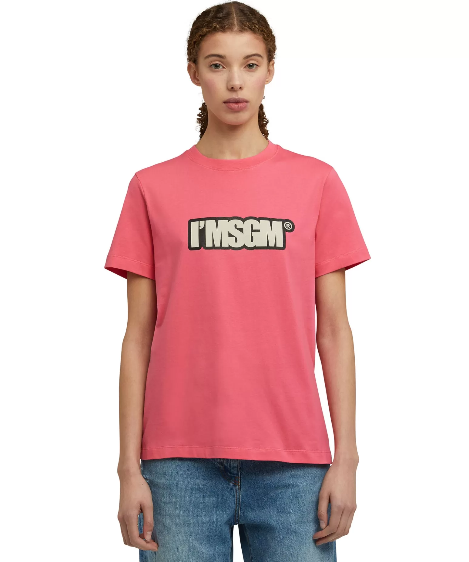 Donna MSGM T-Shirt Girocollo In Cotone Con Logo "I'"