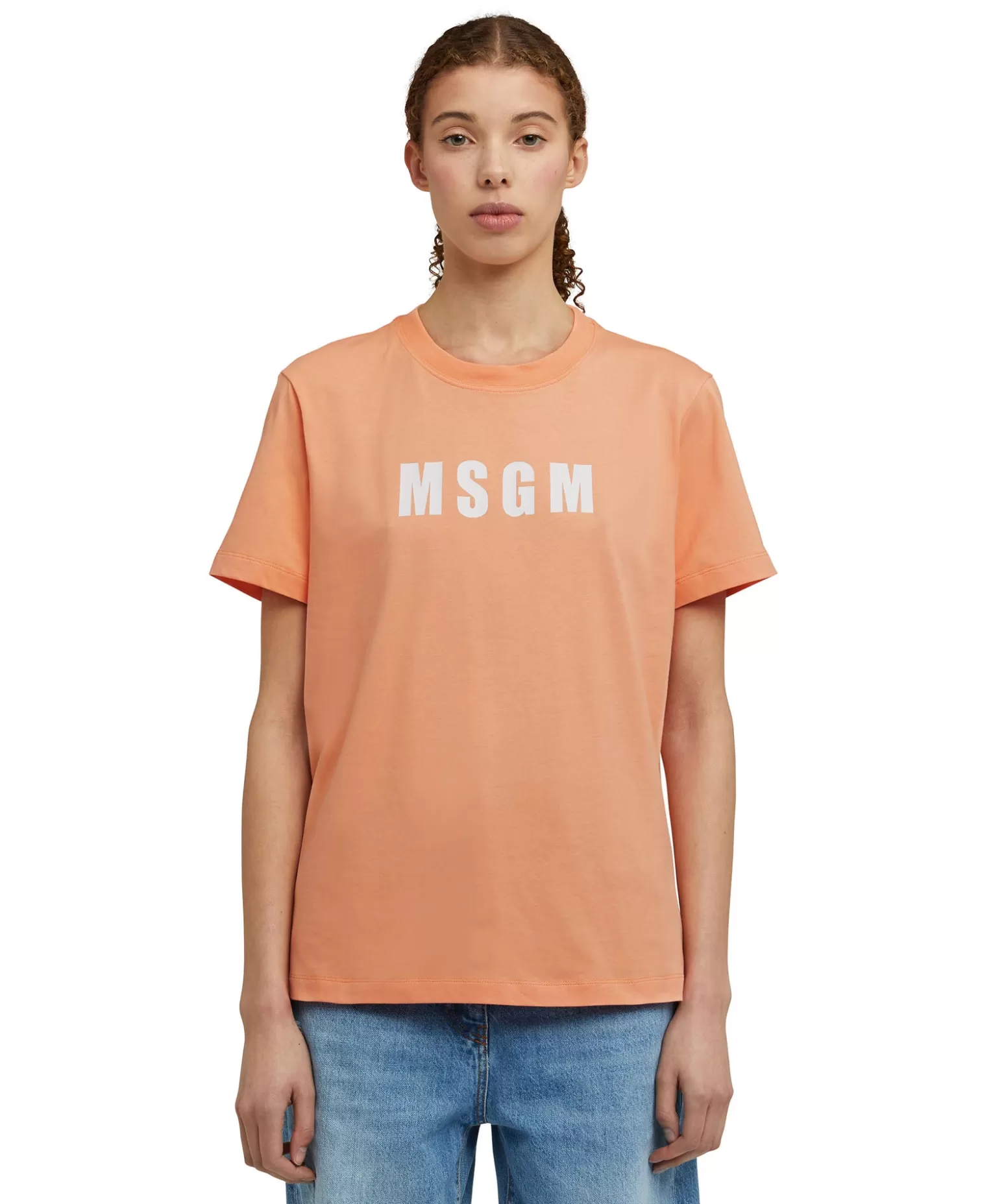 Donna MSGM T-Shirt Girocollo In Cotone Con Logo