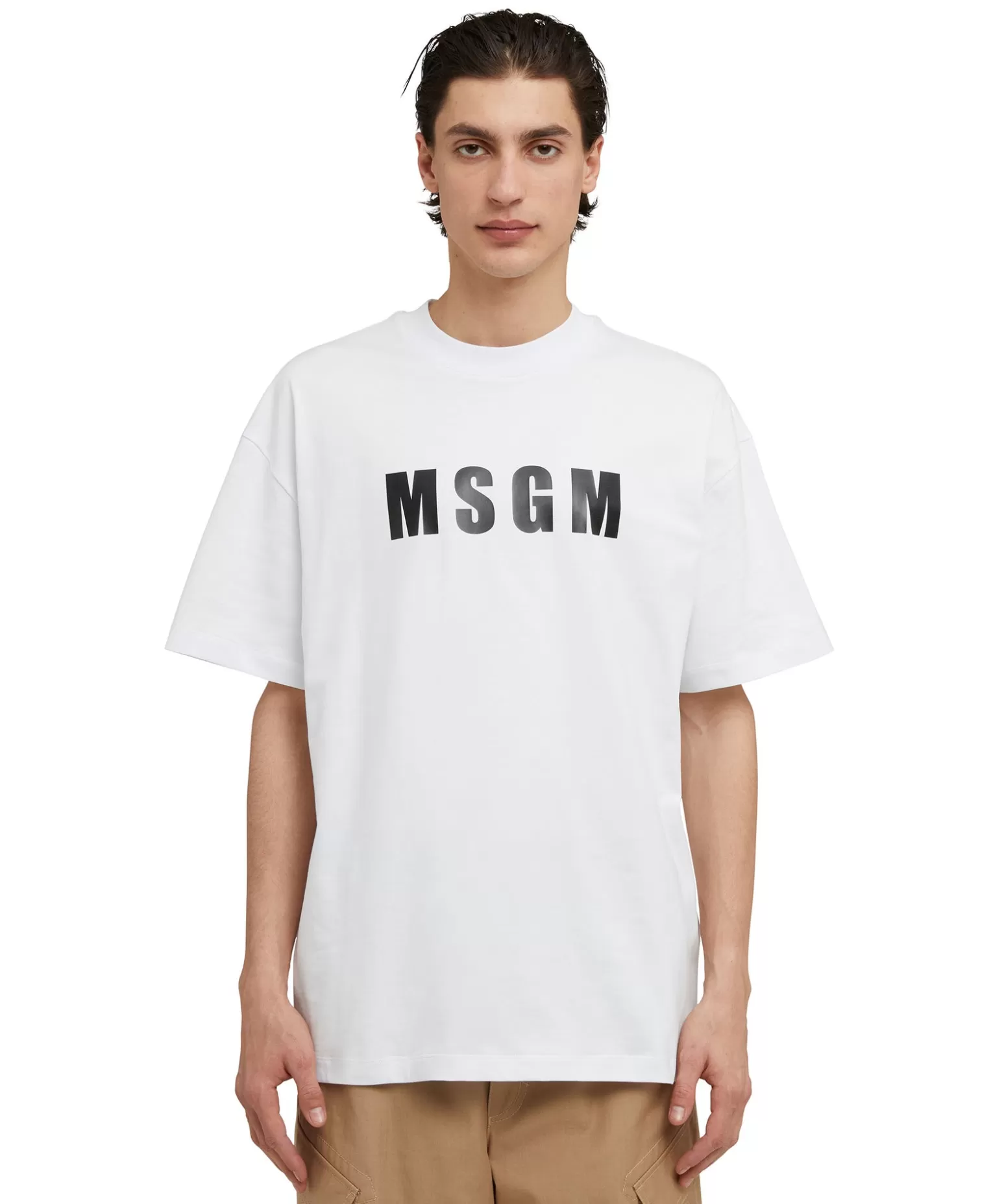 Uomo MSGM T-Shirt Girocollo In Cotone Con Logo