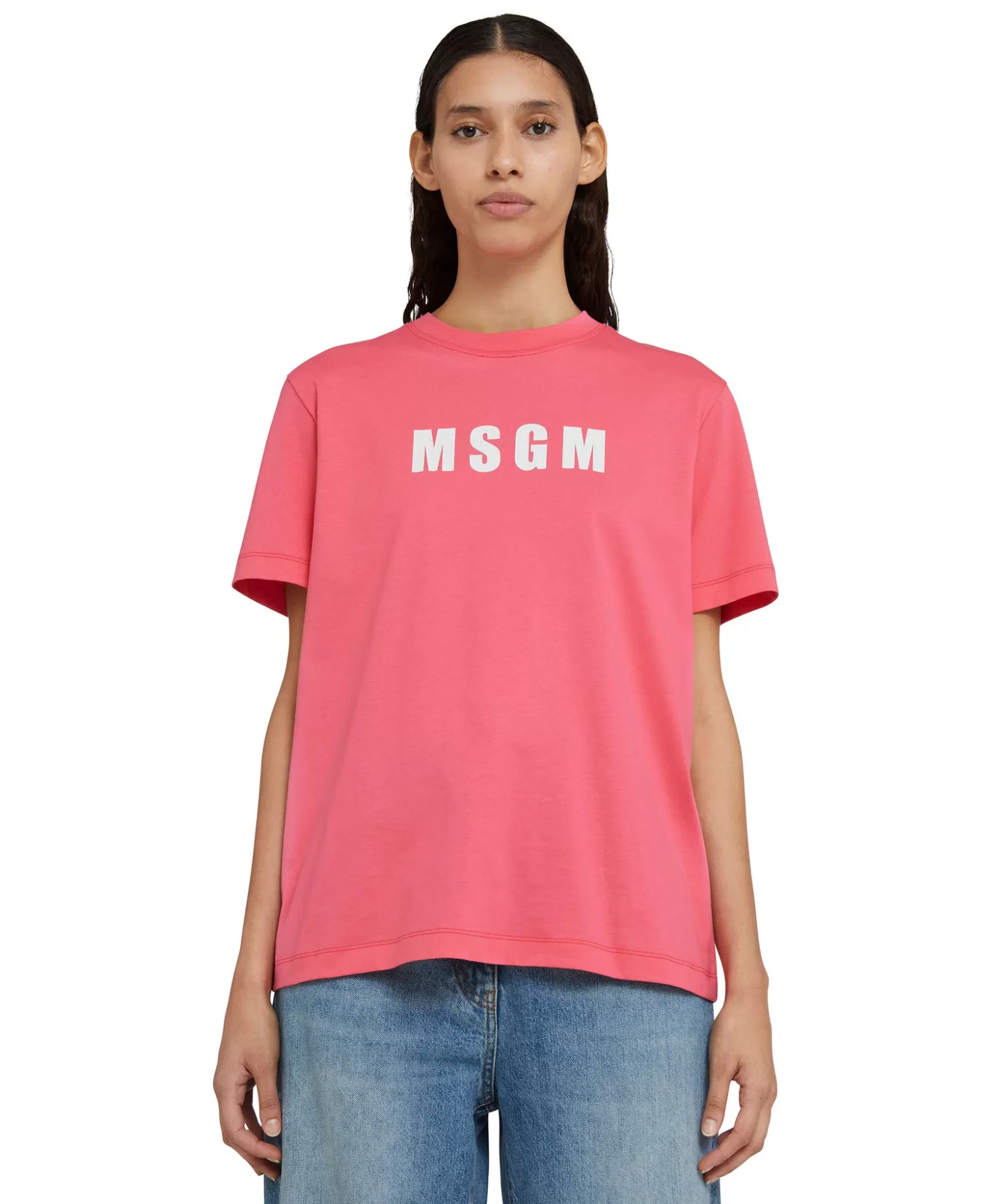 Donna MSGM T-Shirt Girocollo In Cotone Con Logo