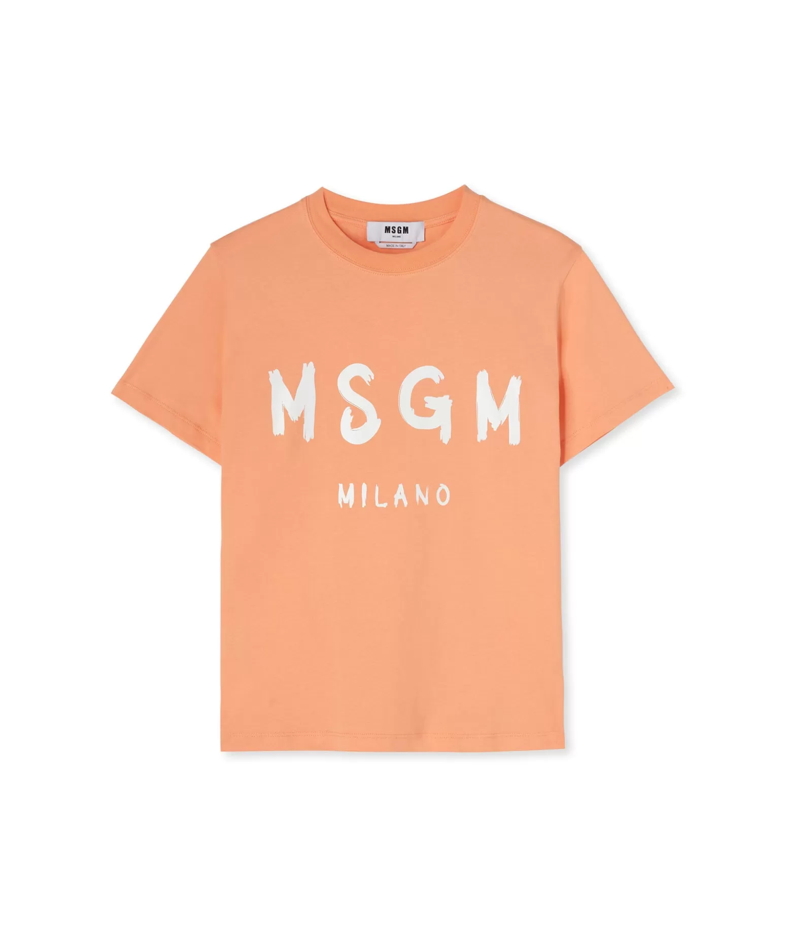 Donna MSGM T-Shirt Girocollo In Cotone Con Logo Pennellato