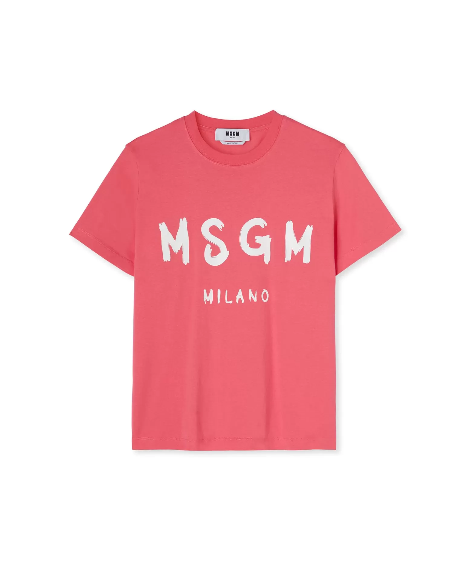 Donna MSGM T-Shirt Girocollo In Cotone Con Logo Pennellato