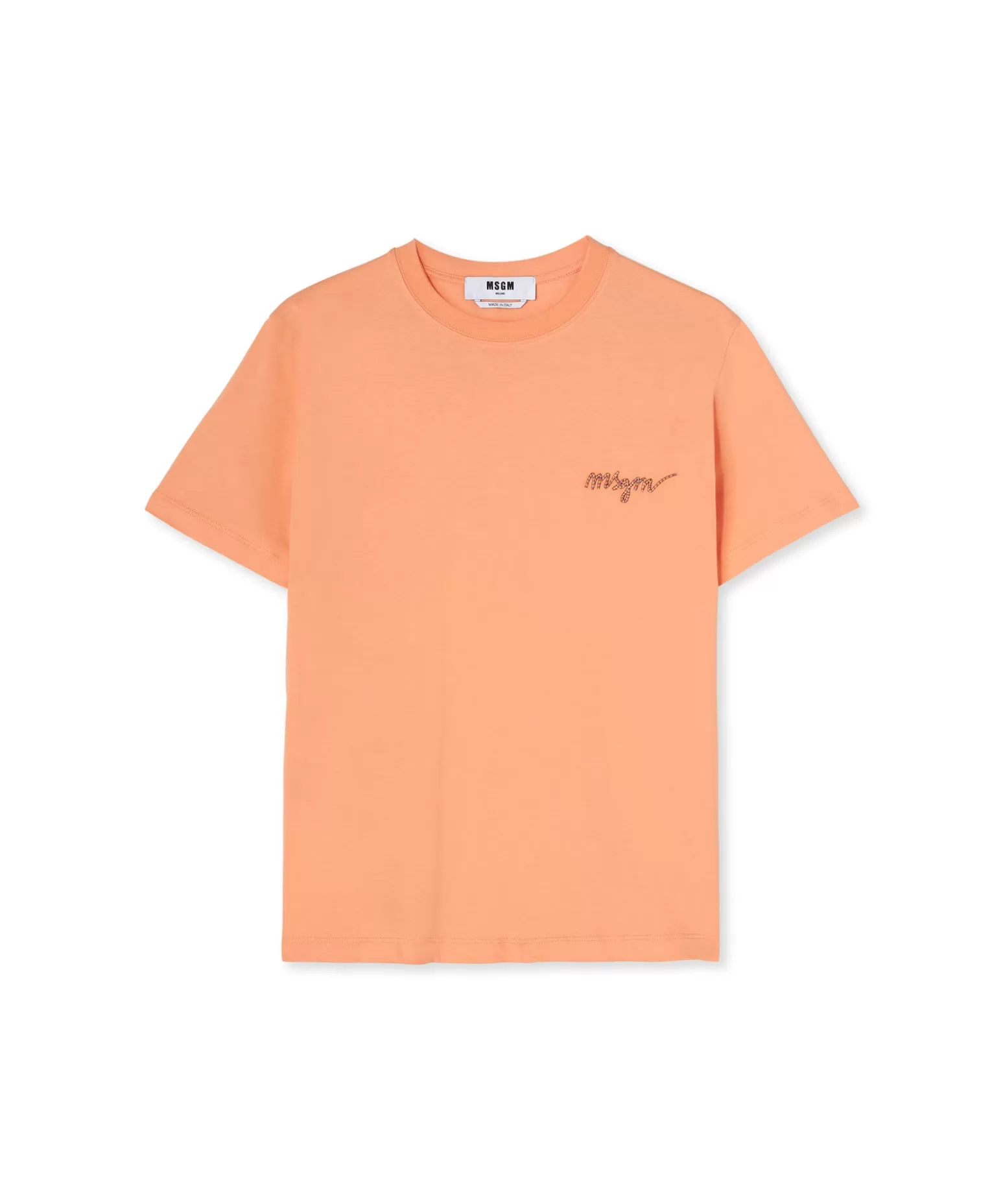 Donna MSGM T-Shirt Girocollo In Cotone Con Logo Multicolor Corsivo Ricamato