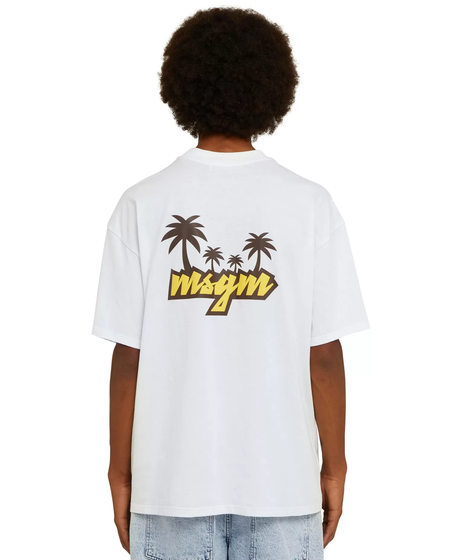 Uomo MSGM T-Shirt Girocollo In Cotone Con Logo Multicolor Corsivo Ricamato