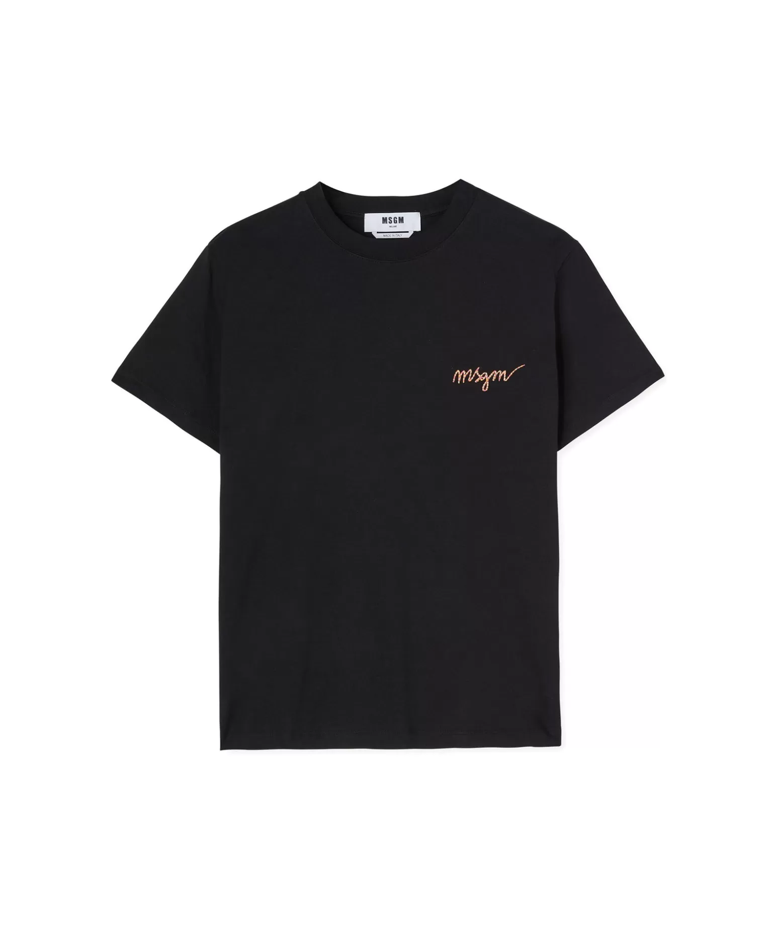 Donna MSGM T-Shirt Girocollo In Cotone Con Logo Multicolor Corsivo Ricamato