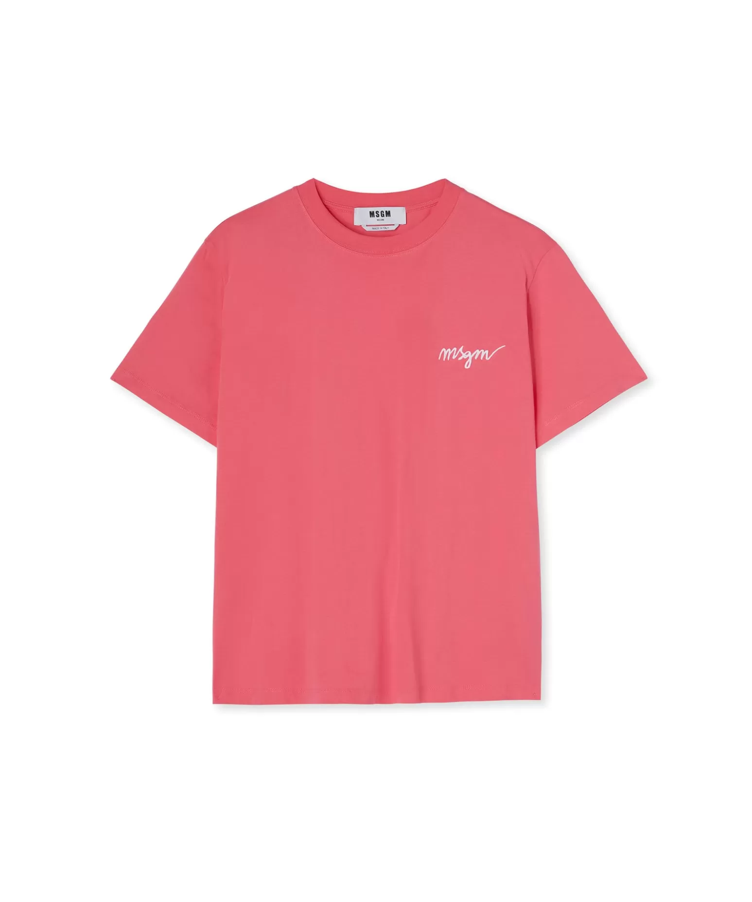 Donna MSGM T-Shirt Girocollo In Cotone Con Logo Multicolor Corsivo Ricamato