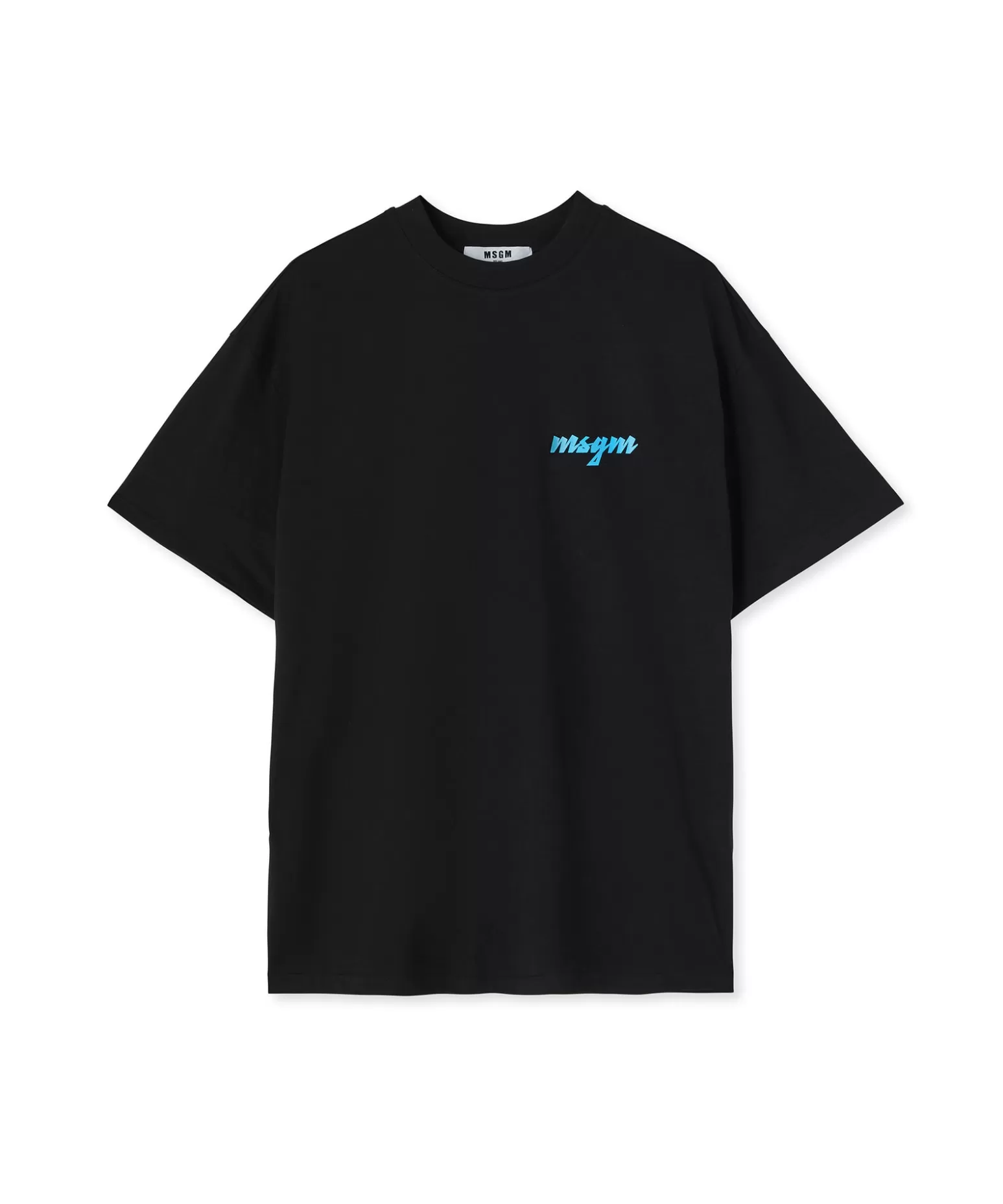 Uomo MSGM T-Shirt Girocollo In Cotone Con Logo Multicolor Corsivo Ricamato
