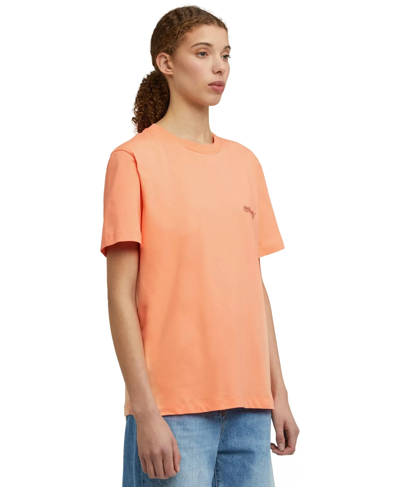 Donna MSGM T-Shirt Girocollo In Cotone Con Logo Multicolor Corsivo Ricamato
