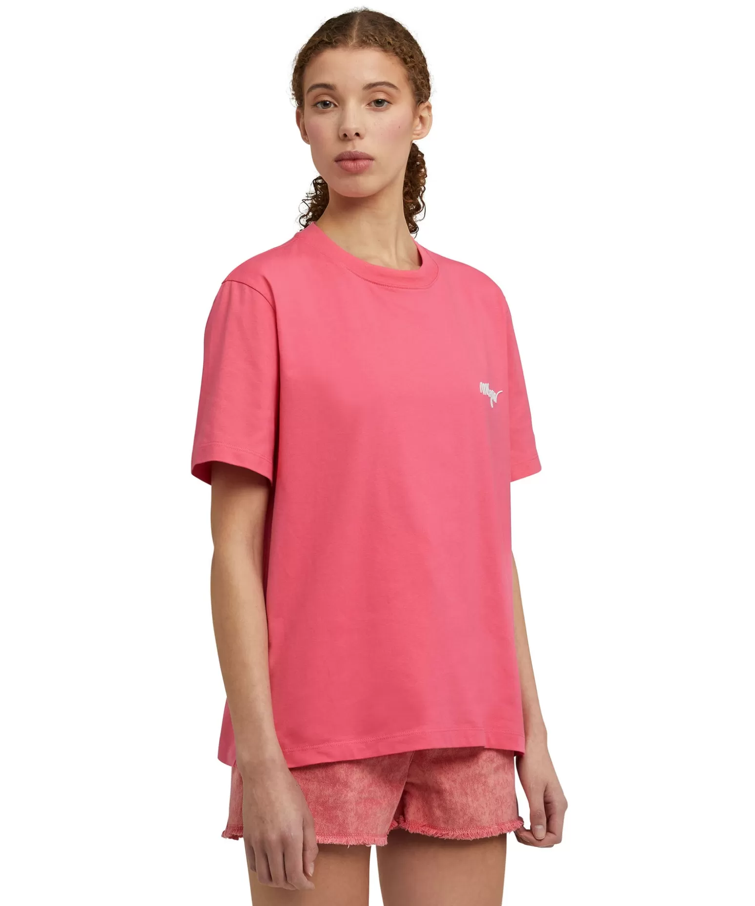 Donna MSGM T-Shirt Girocollo In Cotone Con Logo Multicolor Corsivo Ricamato