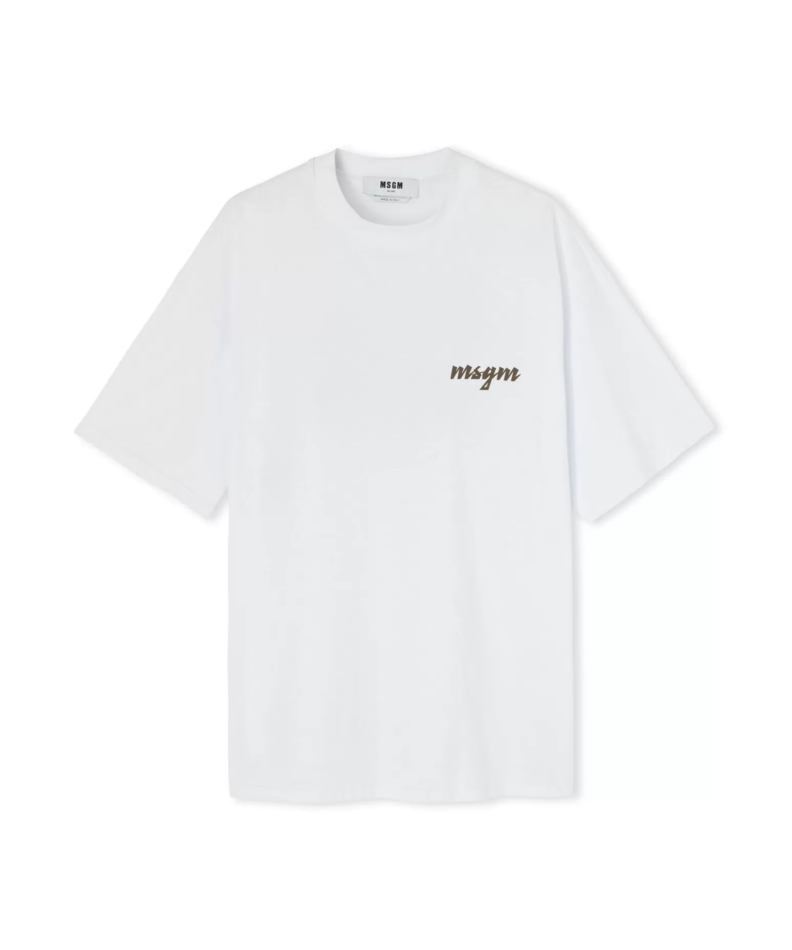 Uomo MSGM T-Shirt Girocollo In Cotone Con Logo Multicolor Corsivo Ricamato