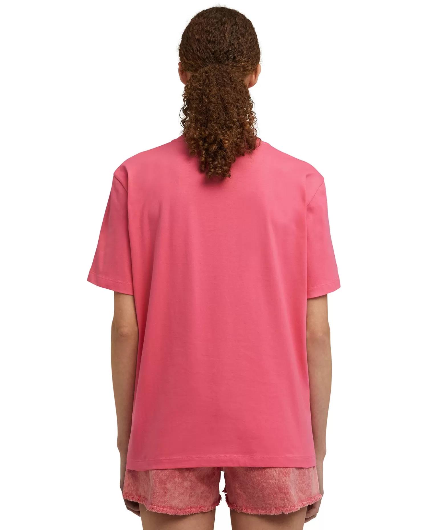 Donna MSGM T-Shirt Girocollo In Cotone Con Logo Multicolor Corsivo Ricamato