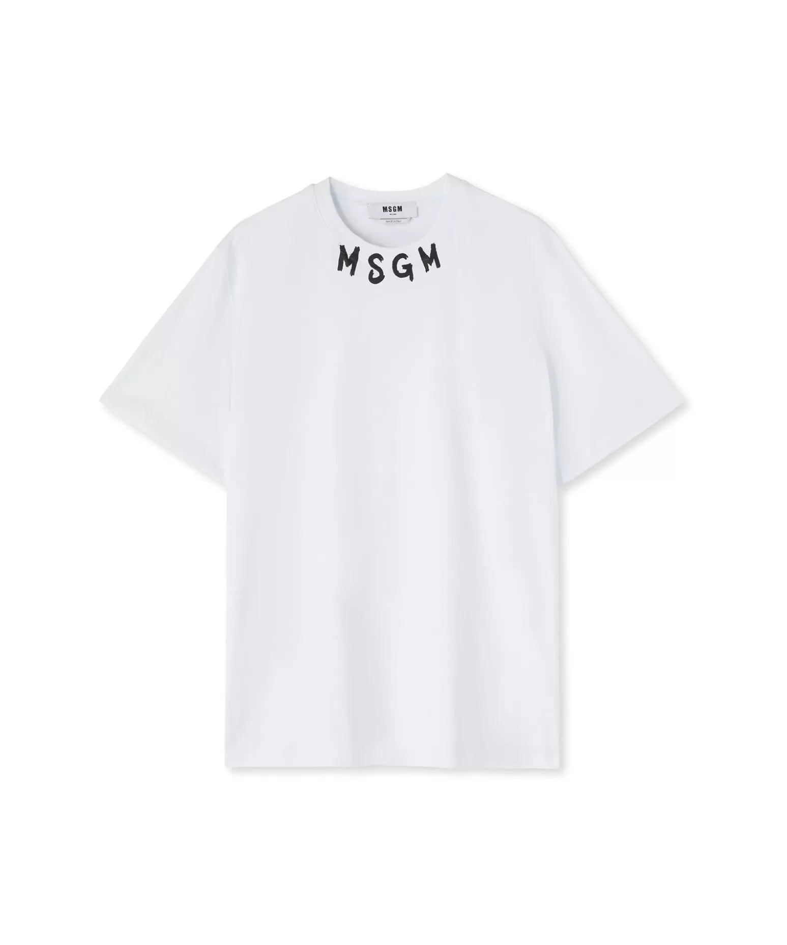 Uomo MSGM T-Shirt Girocollo In Cotone Con Logo Pennellato Posizionato Sul Collo
