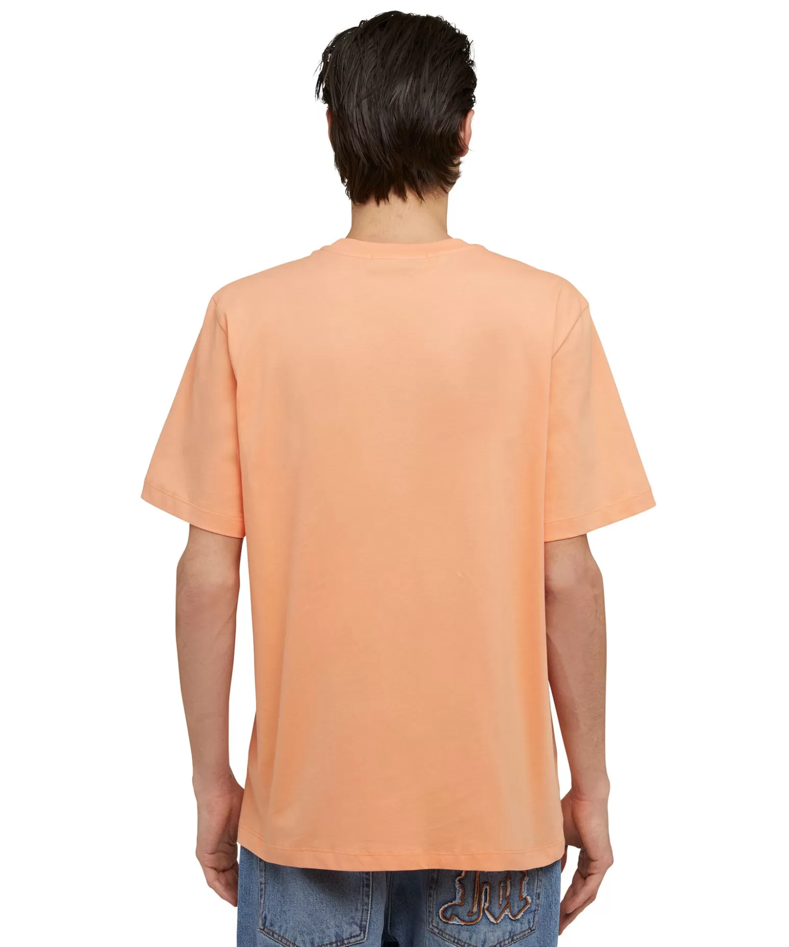 Uomo MSGM T-Shirt Girocollo In Cotone Con Logo Pennellato Posizionato Sul Collo