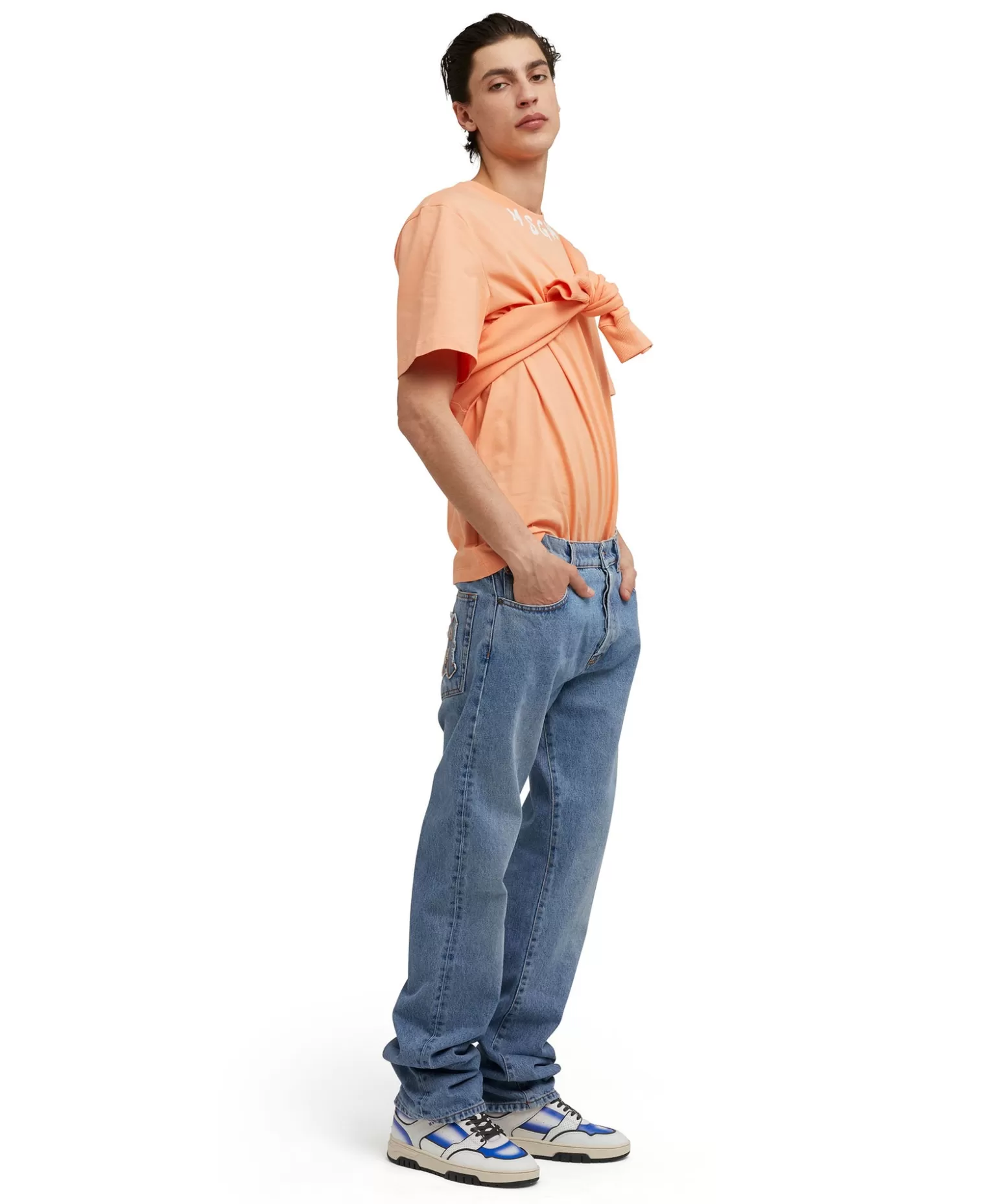 Uomo MSGM T-Shirt Girocollo In Cotone Con Logo Pennellato Posizionato Sul Collo