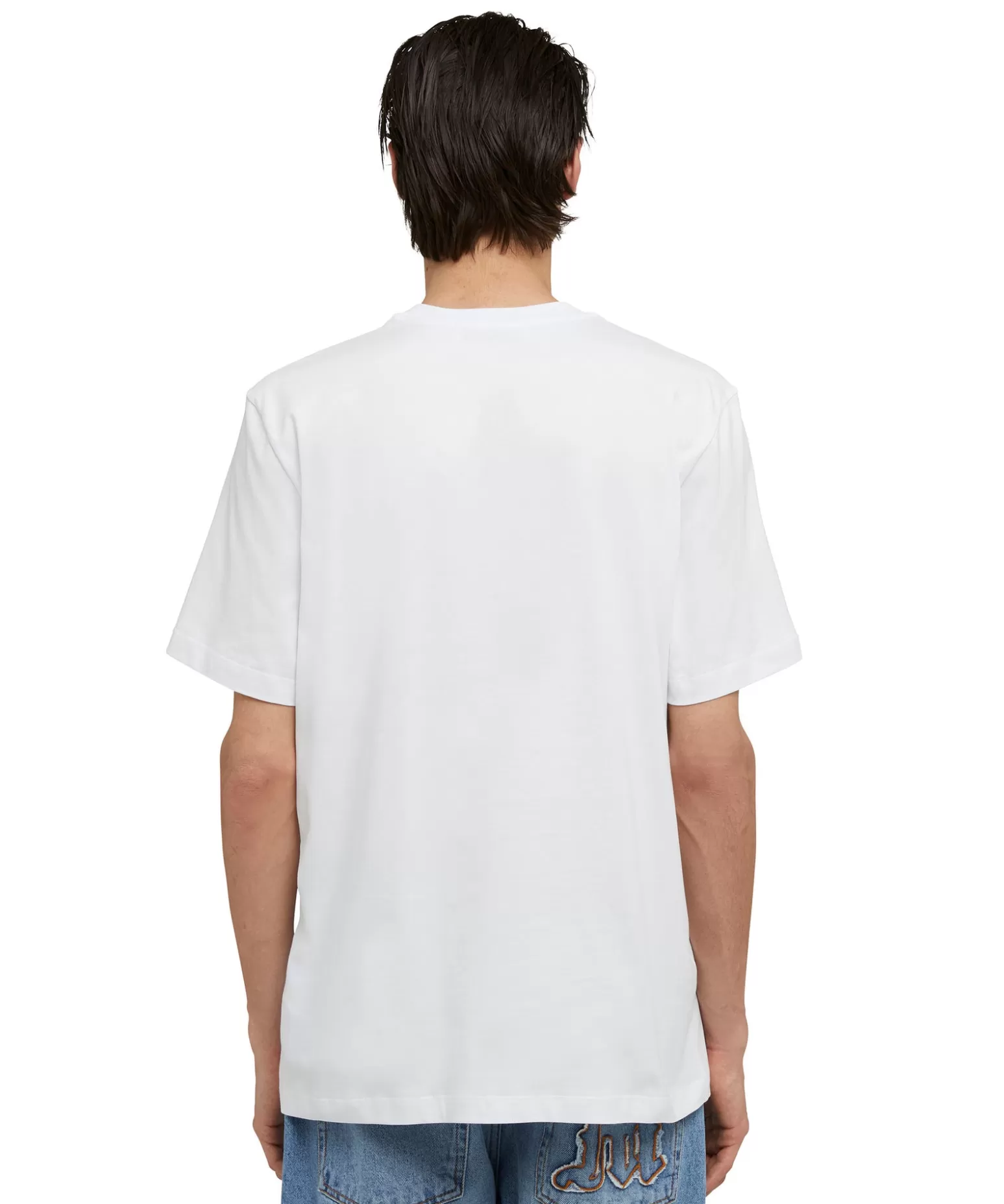 Uomo MSGM T-Shirt Girocollo In Cotone Con Logo Pennellato Posizionato Sul Collo