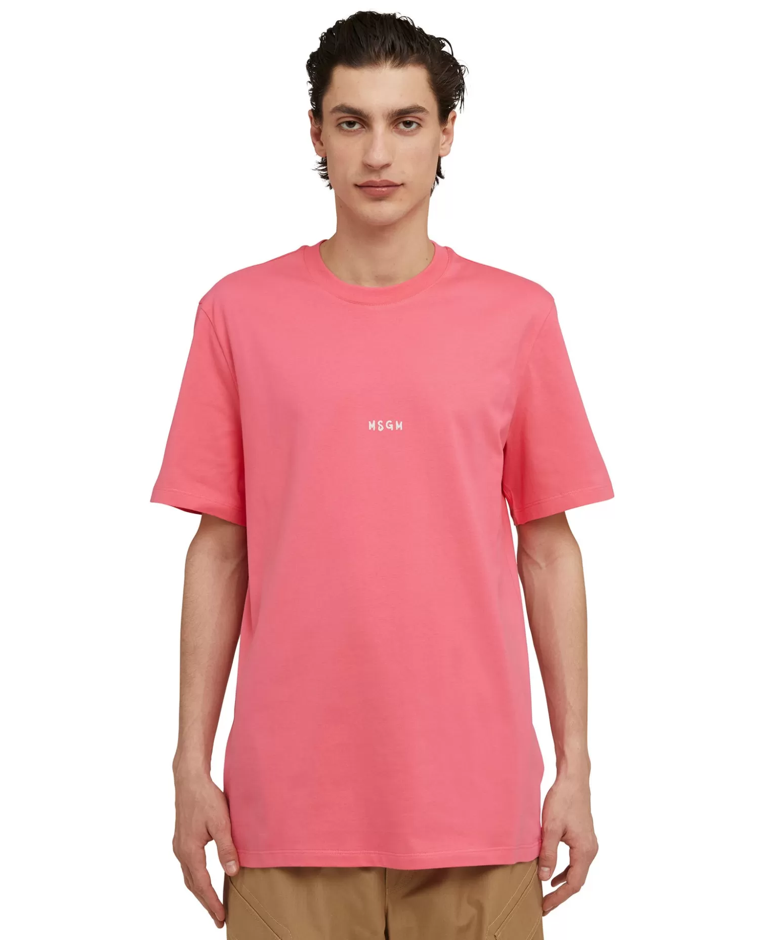 Uomo MSGM T-Shirt Girocollo In Cotone Con Micro Logo