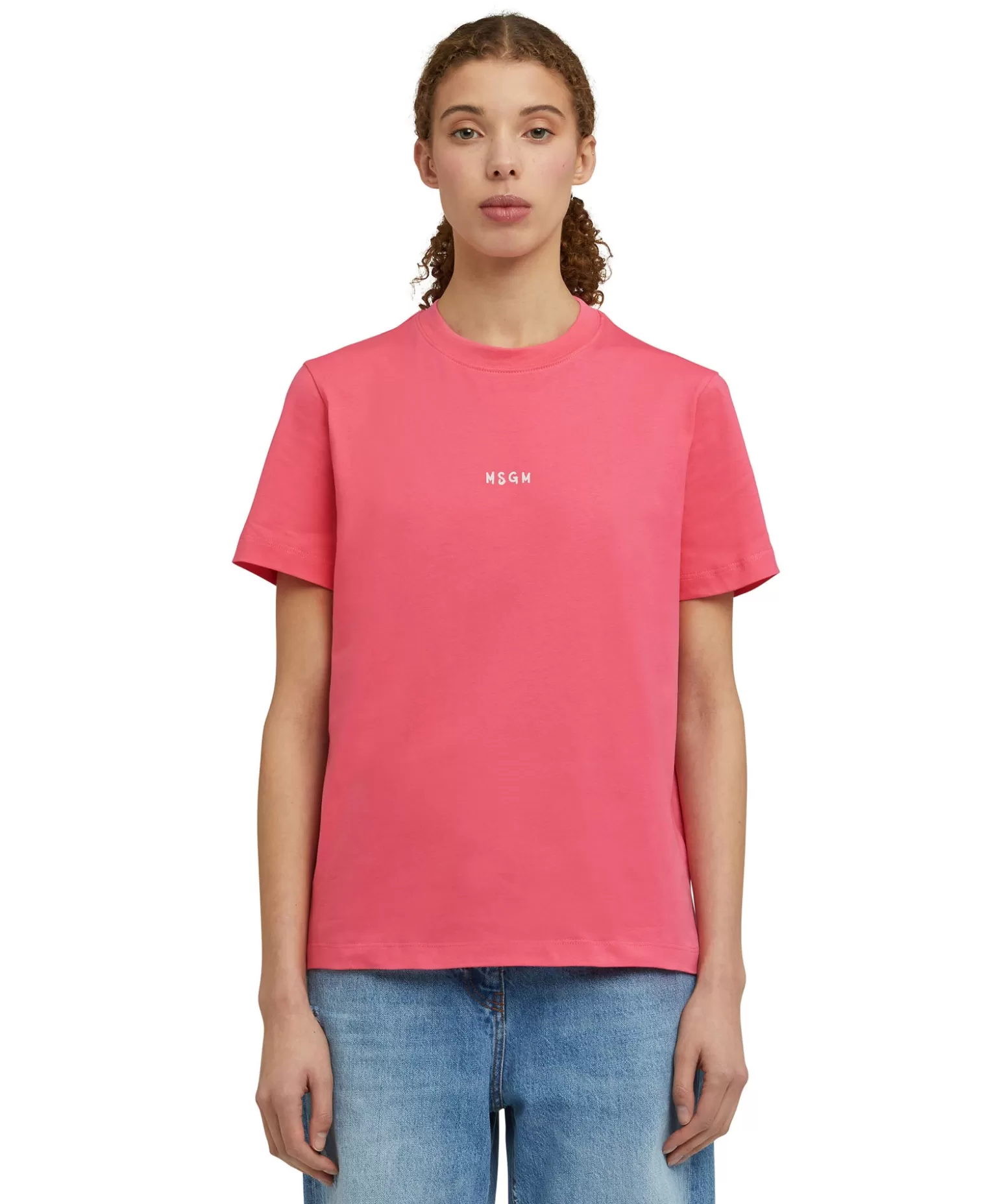 Donna MSGM T-Shirt Girocollo In Cotone Con Micro Logo