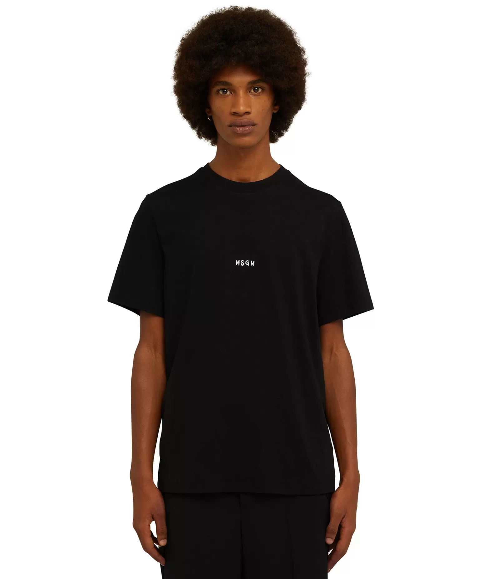 Uomo MSGM T-Shirt Girocollo In Cotone Con Micro Logo