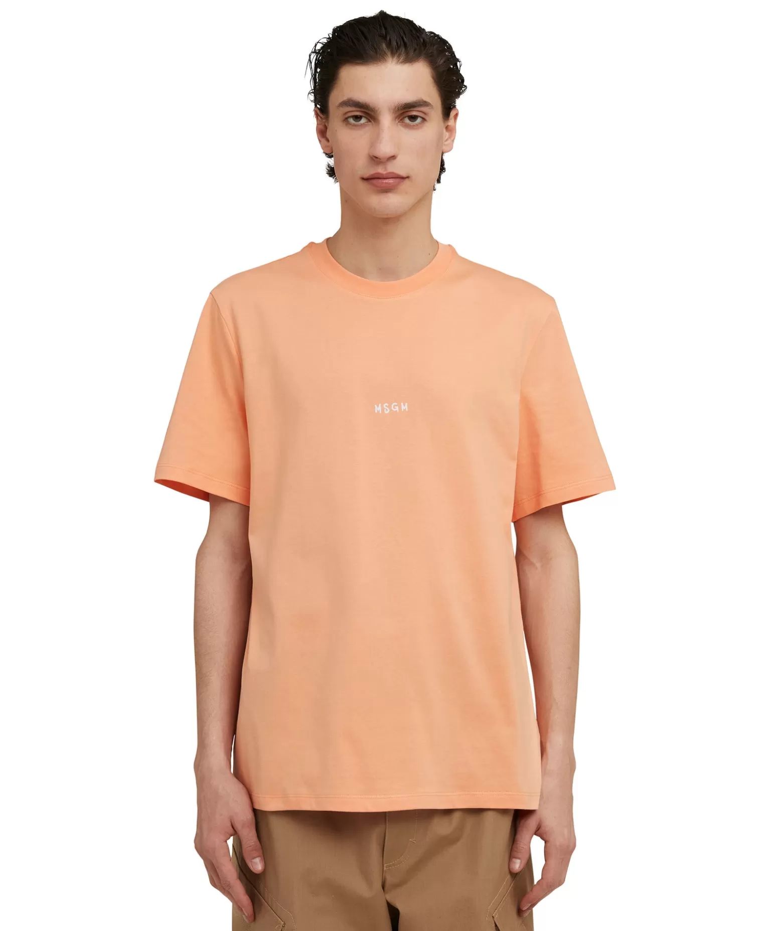 Uomo MSGM T-Shirt Girocollo In Cotone Con Micro Logo