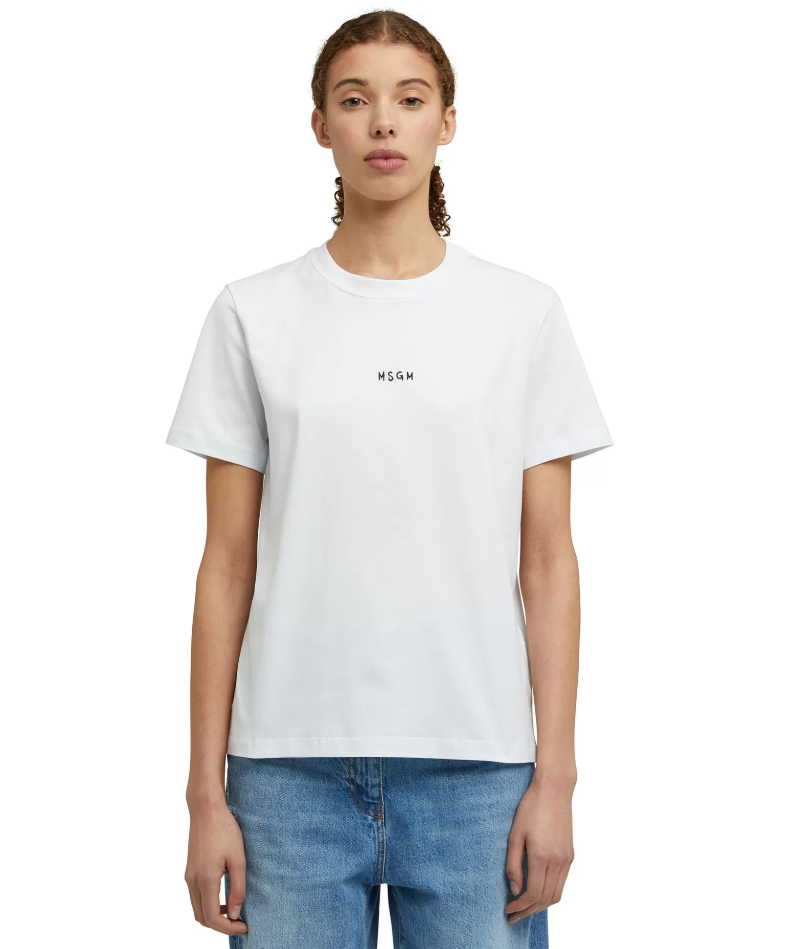 Donna MSGM T-Shirt Girocollo In Cotone Con Micro Logo