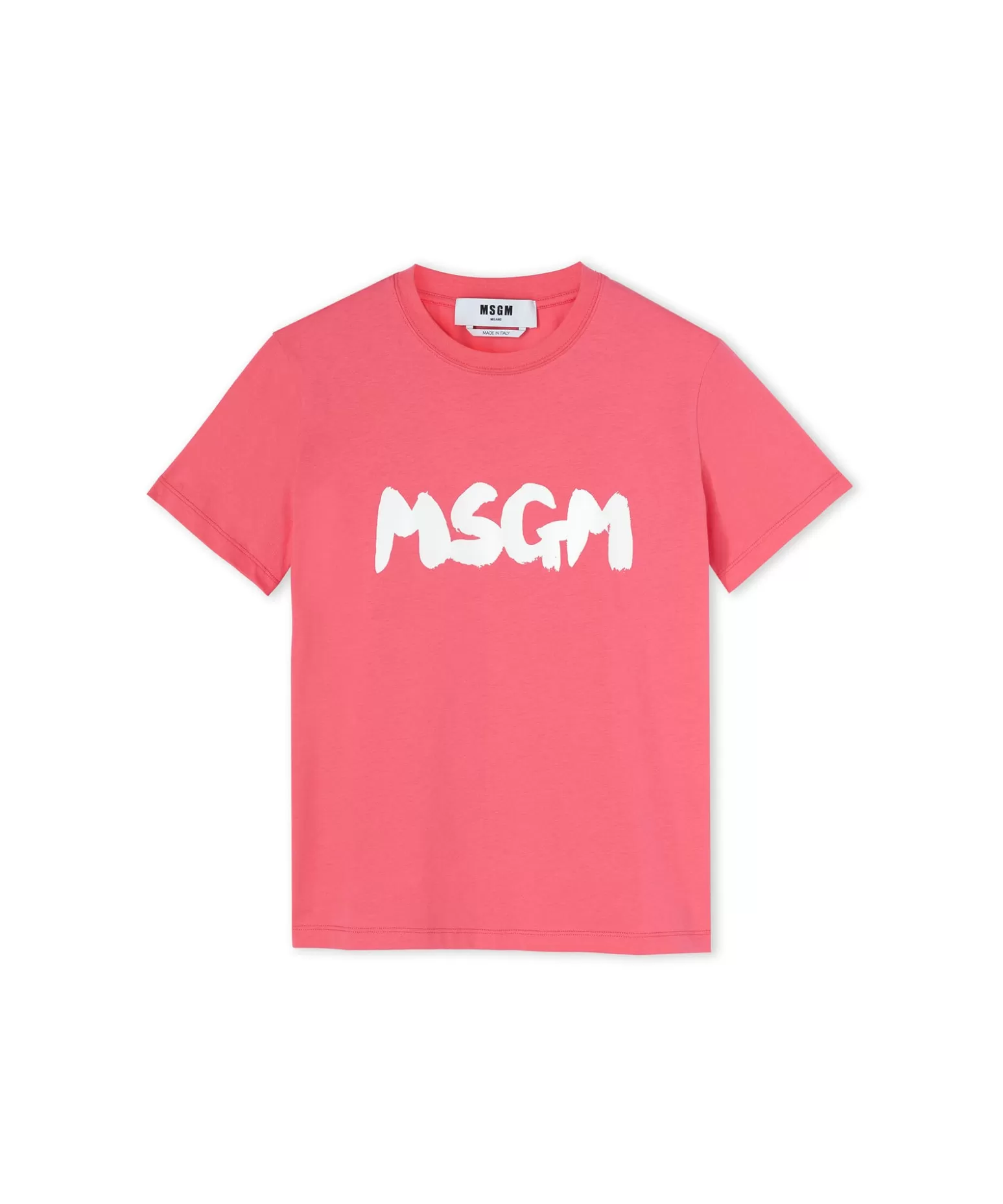 Donna MSGM T-Shirt Girocollo In Cotone Con Nuovo Logo Pennellato