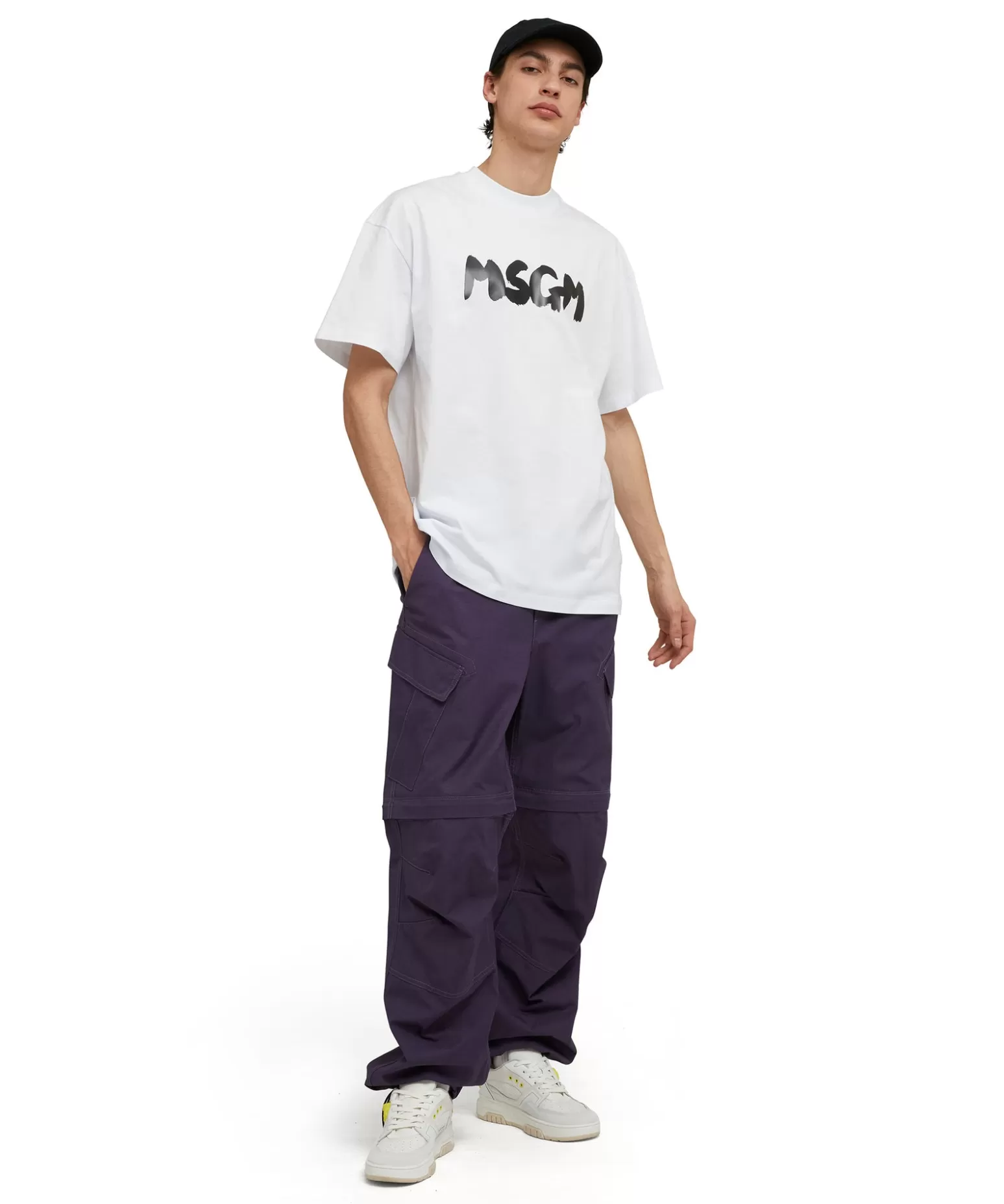 Uomo MSGM T-Shirt Girocollo In Cotone Con Nuovo Logo Pennellato